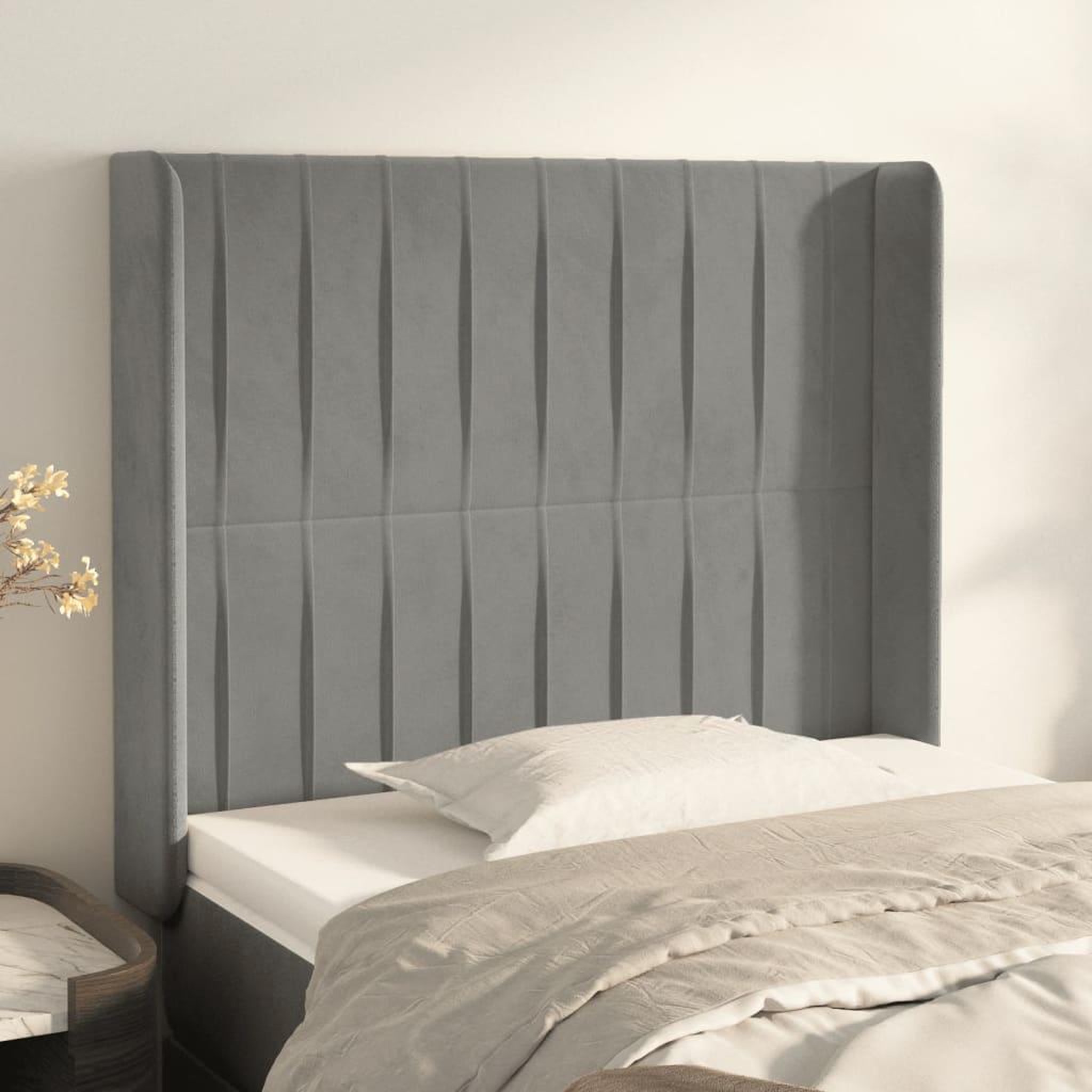 Voir la diapositive 1 : VIDAXL Tete de lit avec oreilles Gris clair 83x16x118/128 cm Velours