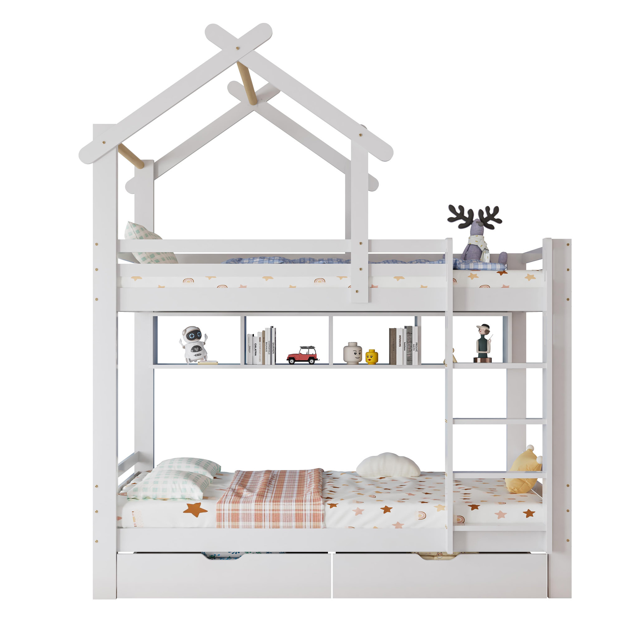 MERAX Lit superposé 90x200cm bois et mdf coloris blanc