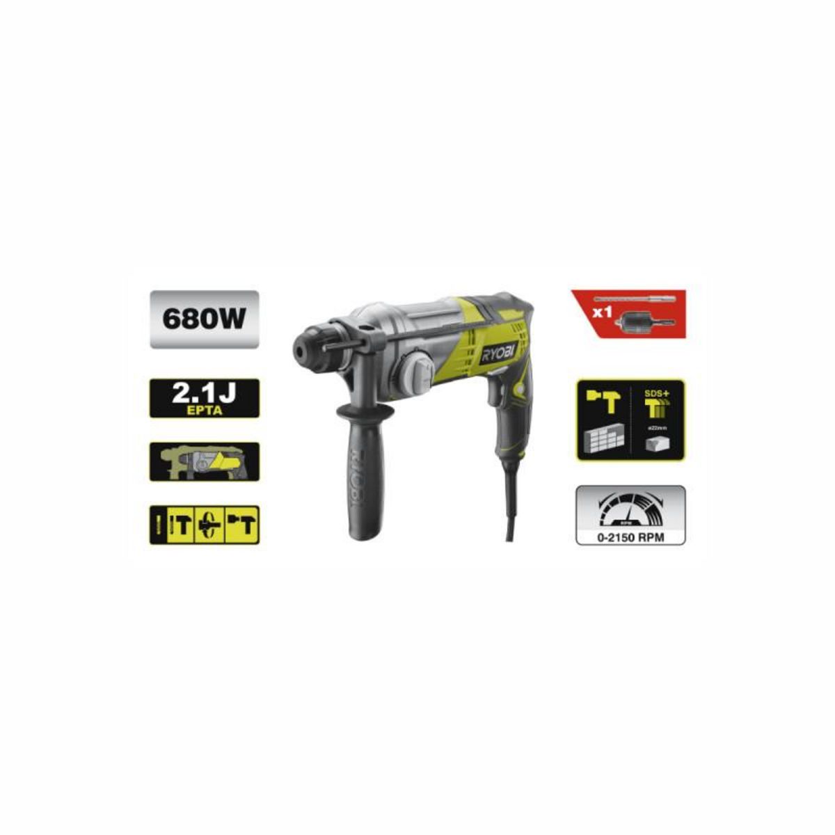 Ryobi Marteau perforateur RYOBI - SDSPlus - 680 W - RSDS680-KA2