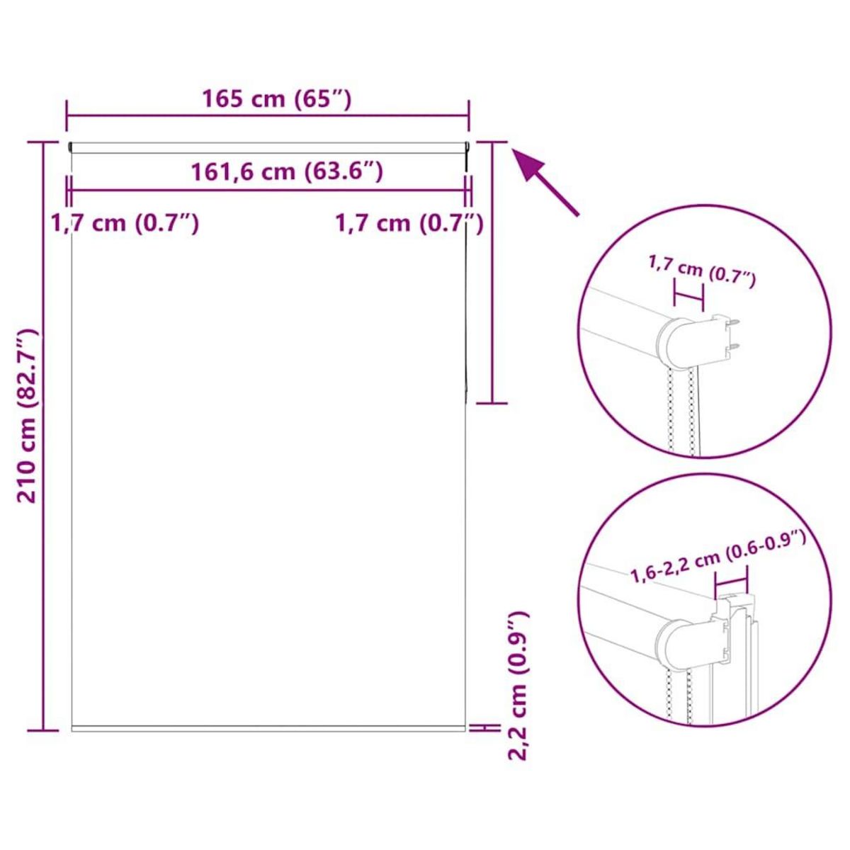 VIDAXL Store enrouleur occultant blanc casse 165x210 cm largeur tissu