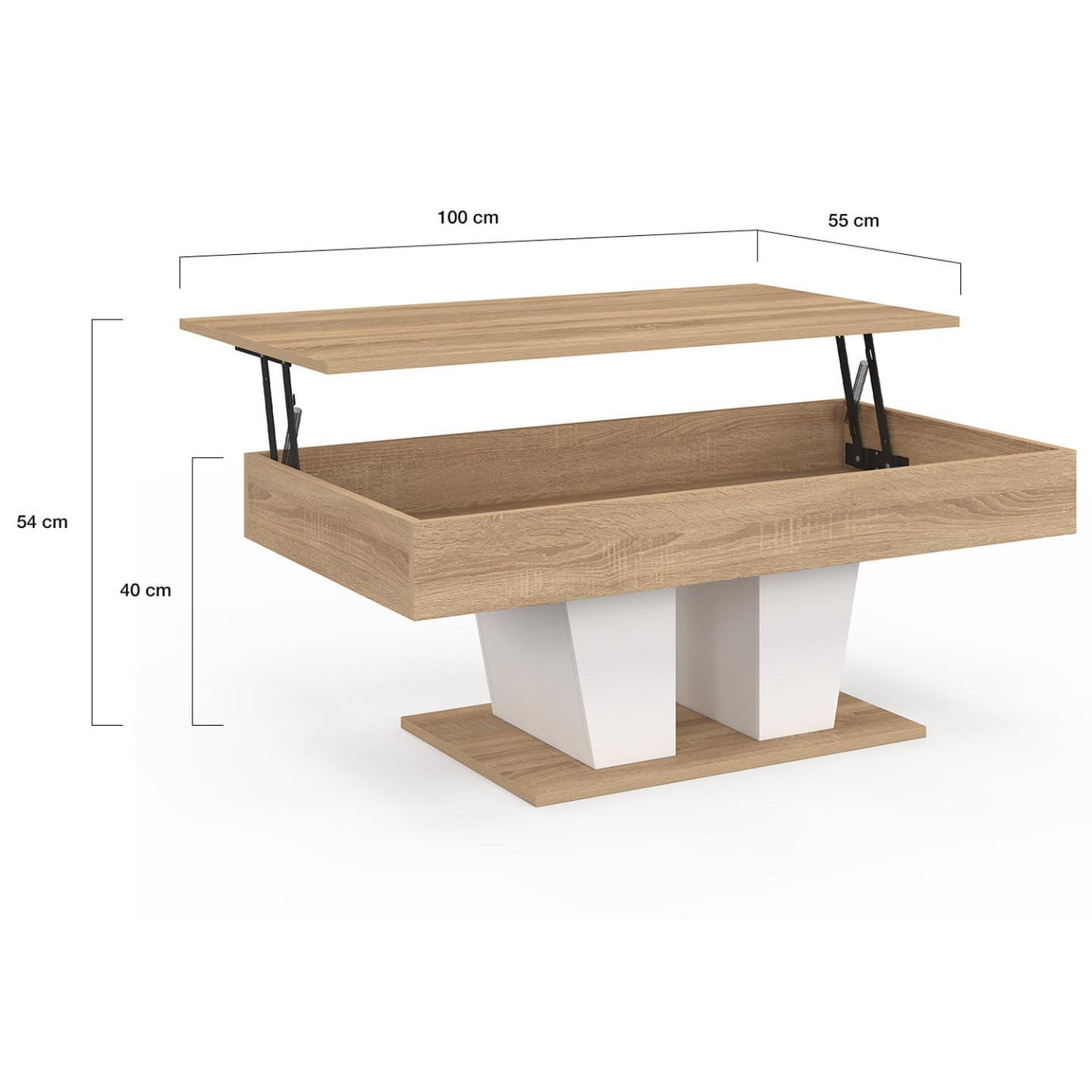 Voir la diapositive 5 : ID MARKET Table basse plateau relevable rectangulaire eliad bois et blanc