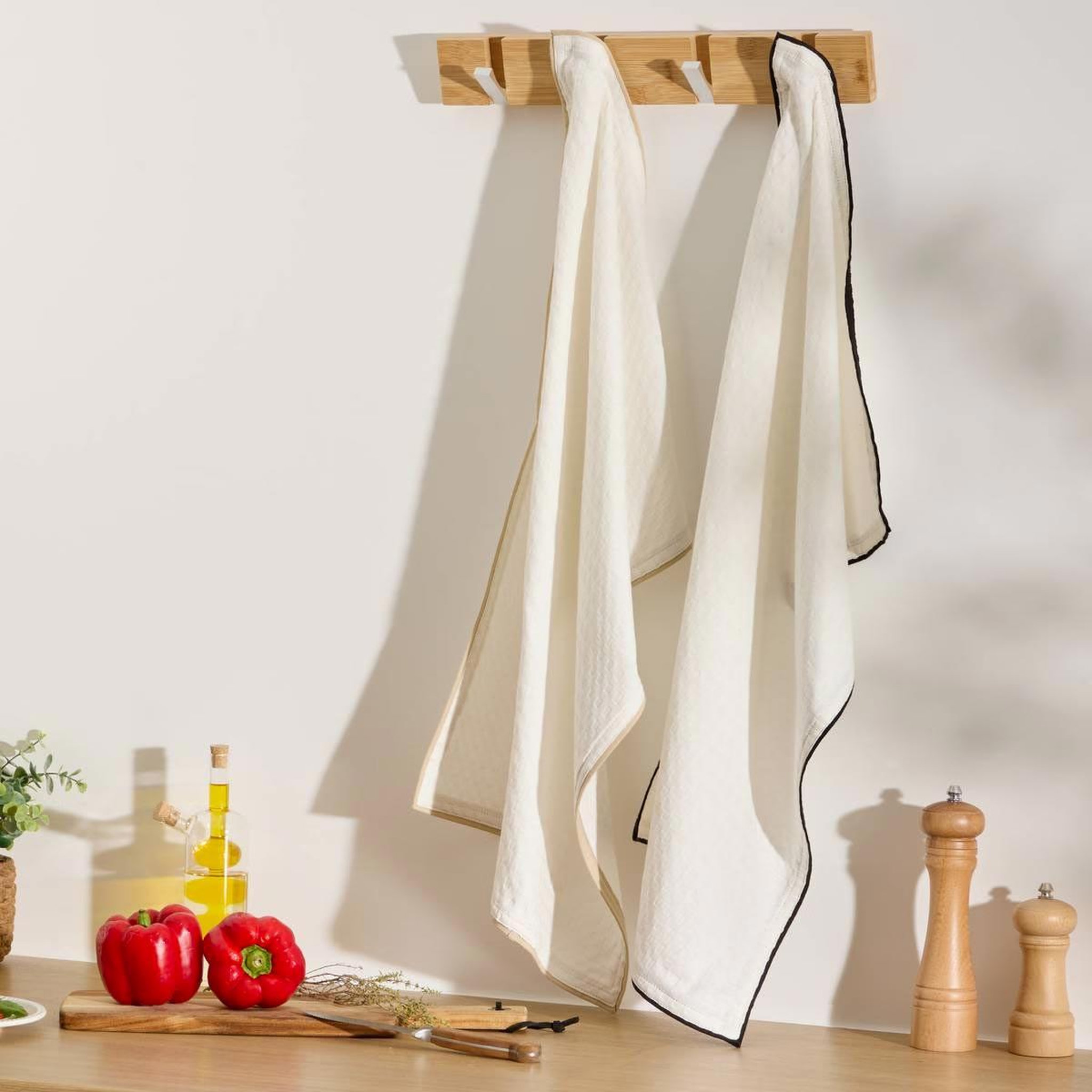 Voir la diapositive 4 : ATMOSPHERA Lot de 2 torchons de cuisine  waffle  70x45cm blanc