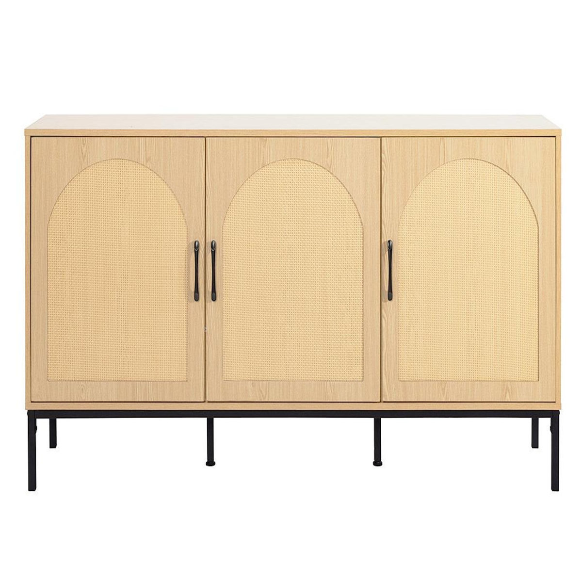 BEST MOBILIER Nagato - buffet bas - cannage et effet bois - 3 portes - 150 cm