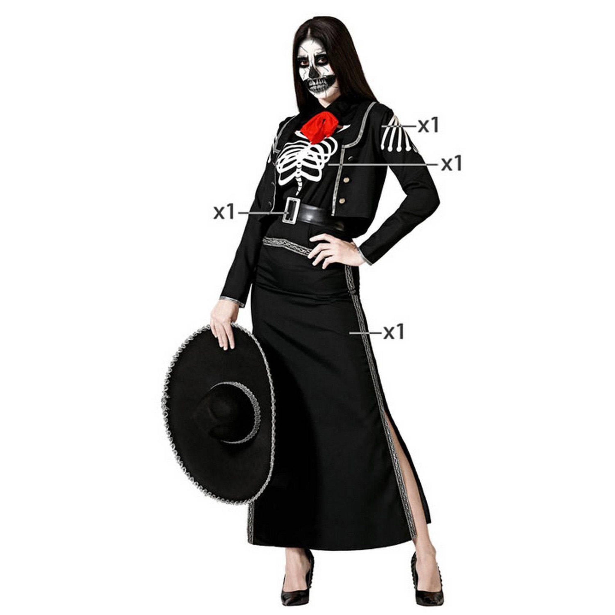 ATOSA Déguisement Squelette Méxicain : Noir - Femme - XS/S