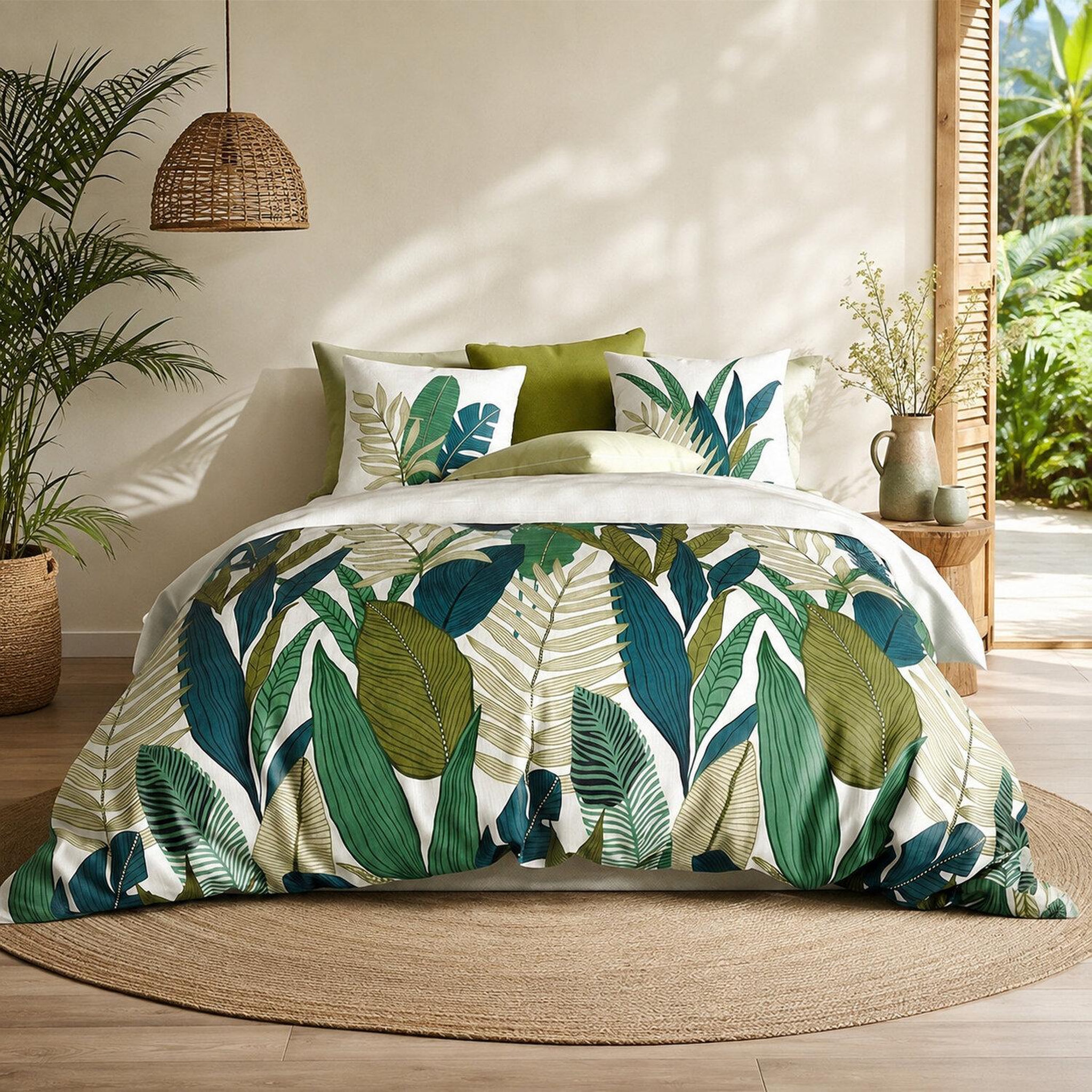 ATELIER DU COTON Parure housse de couette 100% coton 57fils beleme. Coloris disponibles : Vert