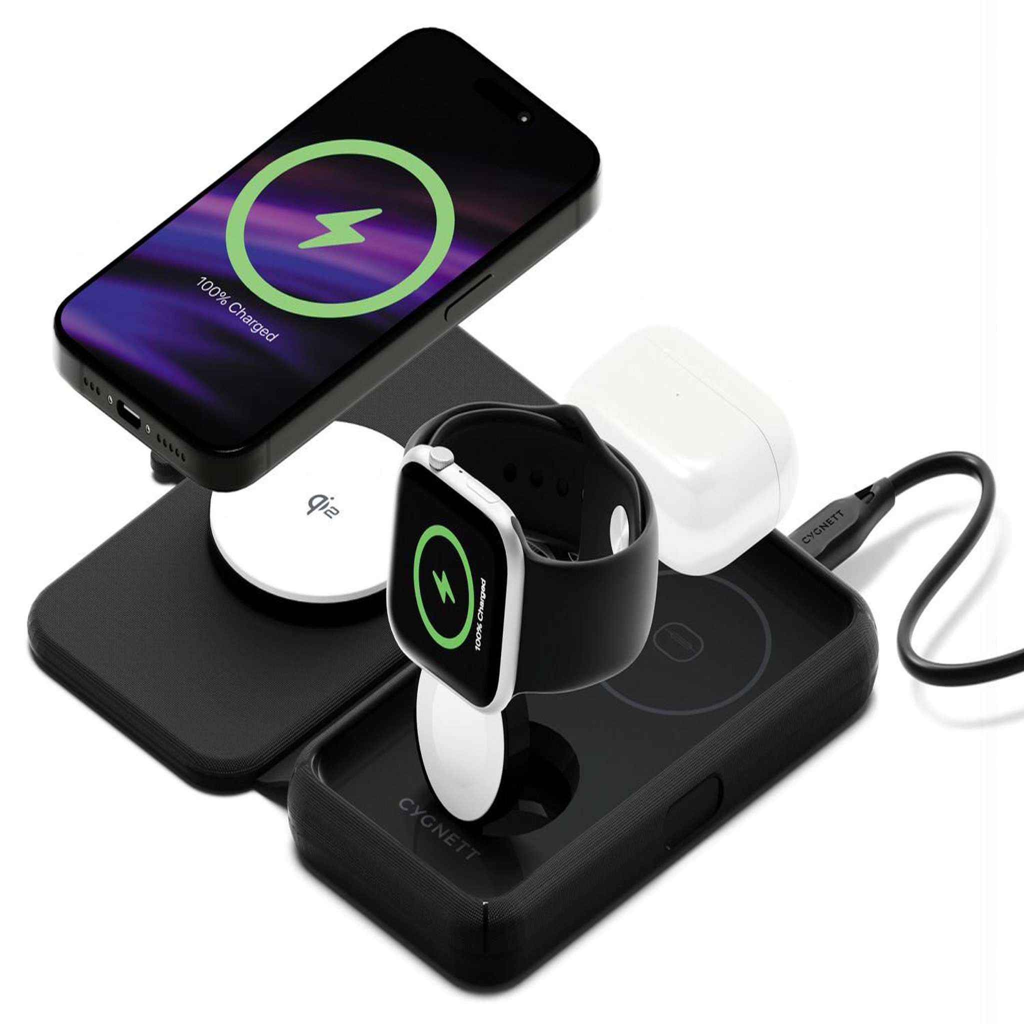 Voir la diapositive 2 : CYGNETT Cygnett voyager écouteurs, smartphone, smartwatch noir usb recharge sans fil charge rapide intérieure