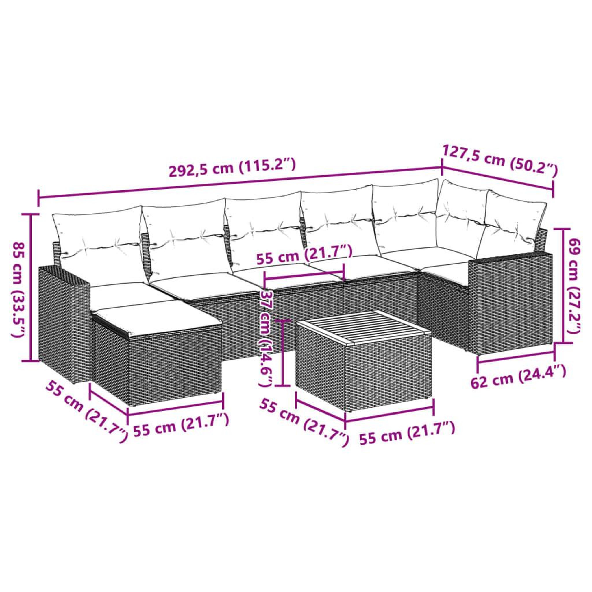 Voir la diapositive 3 : VIDAXL Salon de jardin avec coussins 8 pcs beige resine tressee