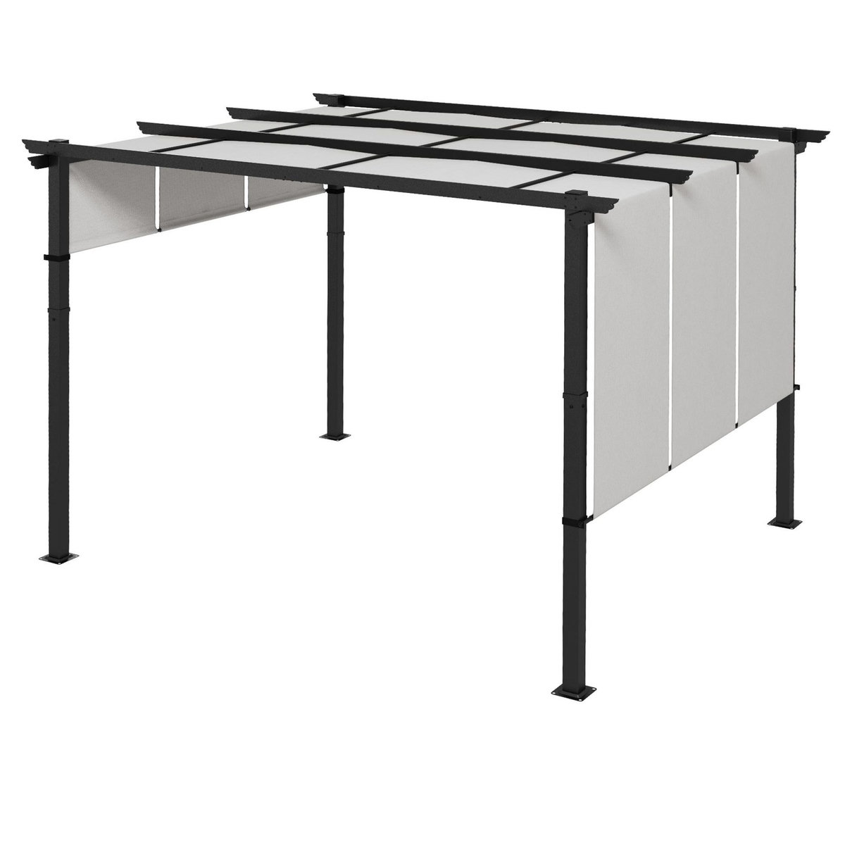OUTSUNNY Pergola 3 toiles coulissantes - dim. 3,57L x 2,96l x 2,35H m - acier époxy noir polyester haute densité gris