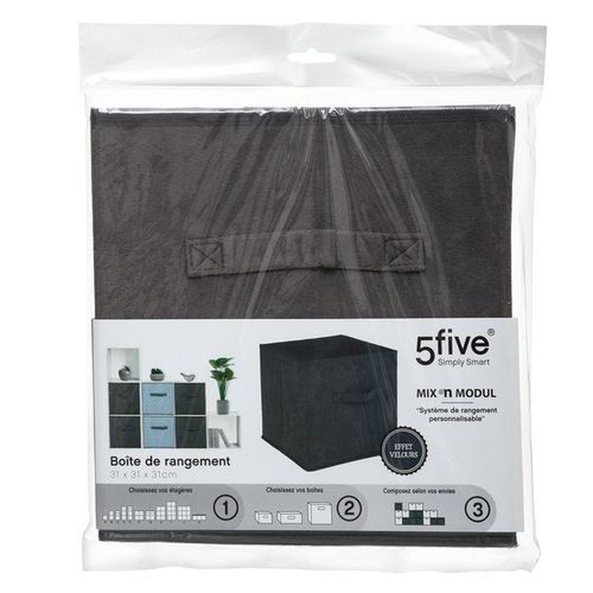 TOILINUX Lot de 12 cubes de rangement en tissu l.31 x h. 15 cm - Gris foncé chiné