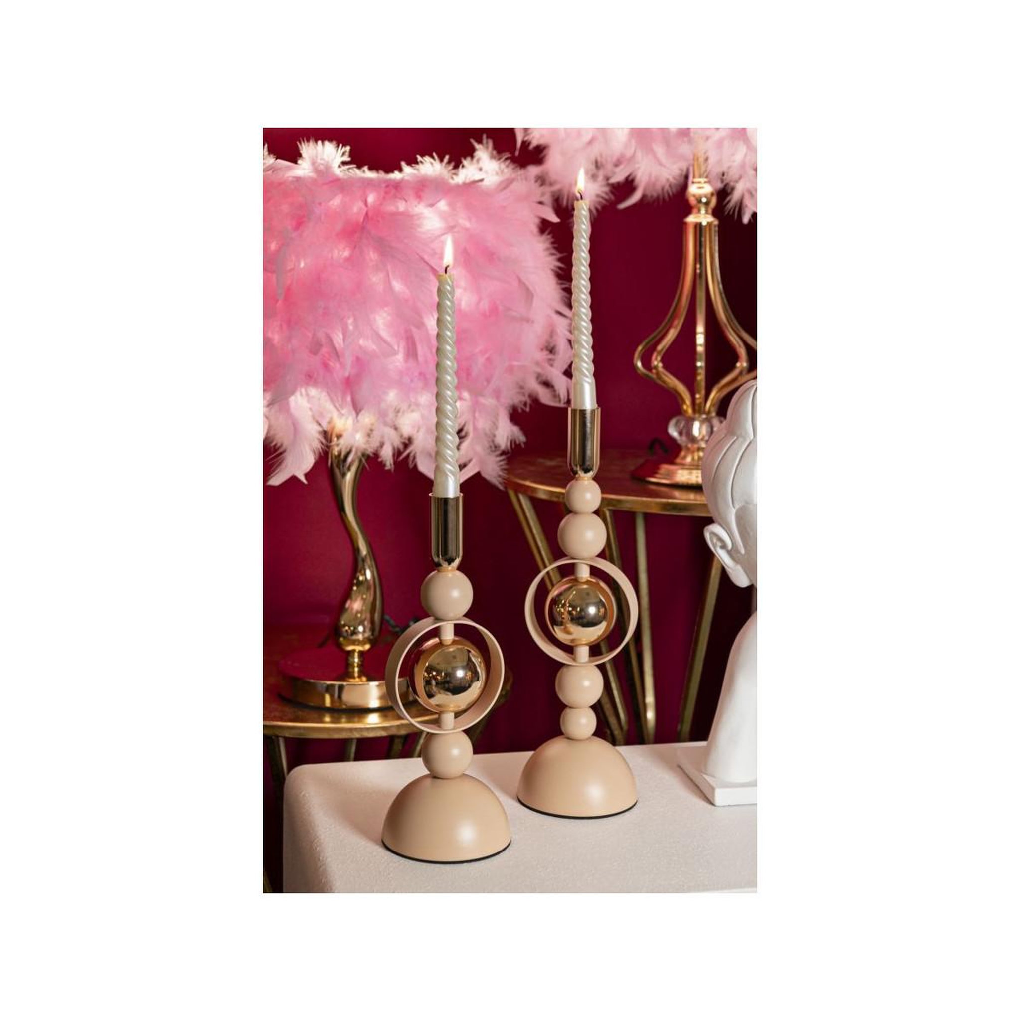Voir la diapositive 4 : Paris Prix Lot de 2 chandeliers  saturn  33cm rose & or