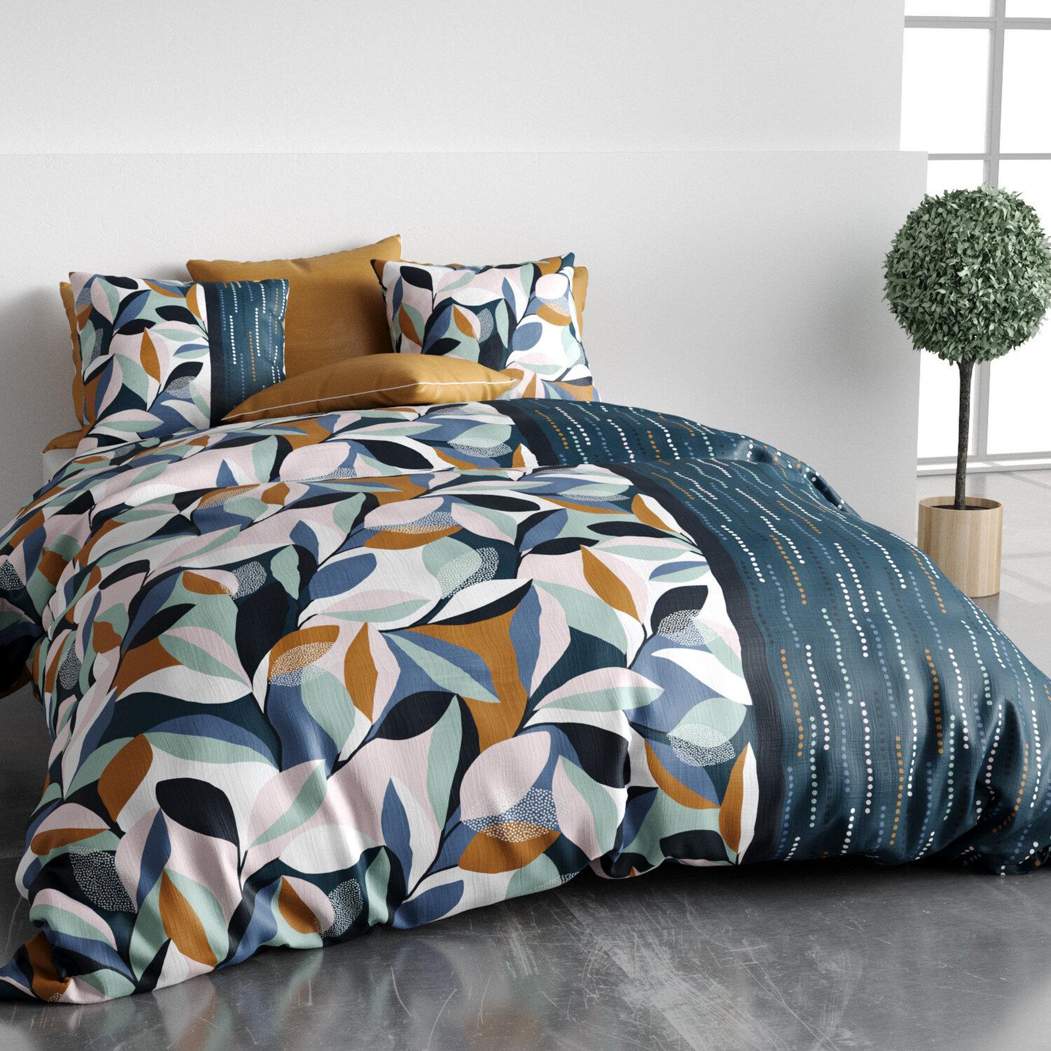Voir la diapositive 2 : ATELIER DU COTON Parure housse de couette 100% coton 57 fils floris