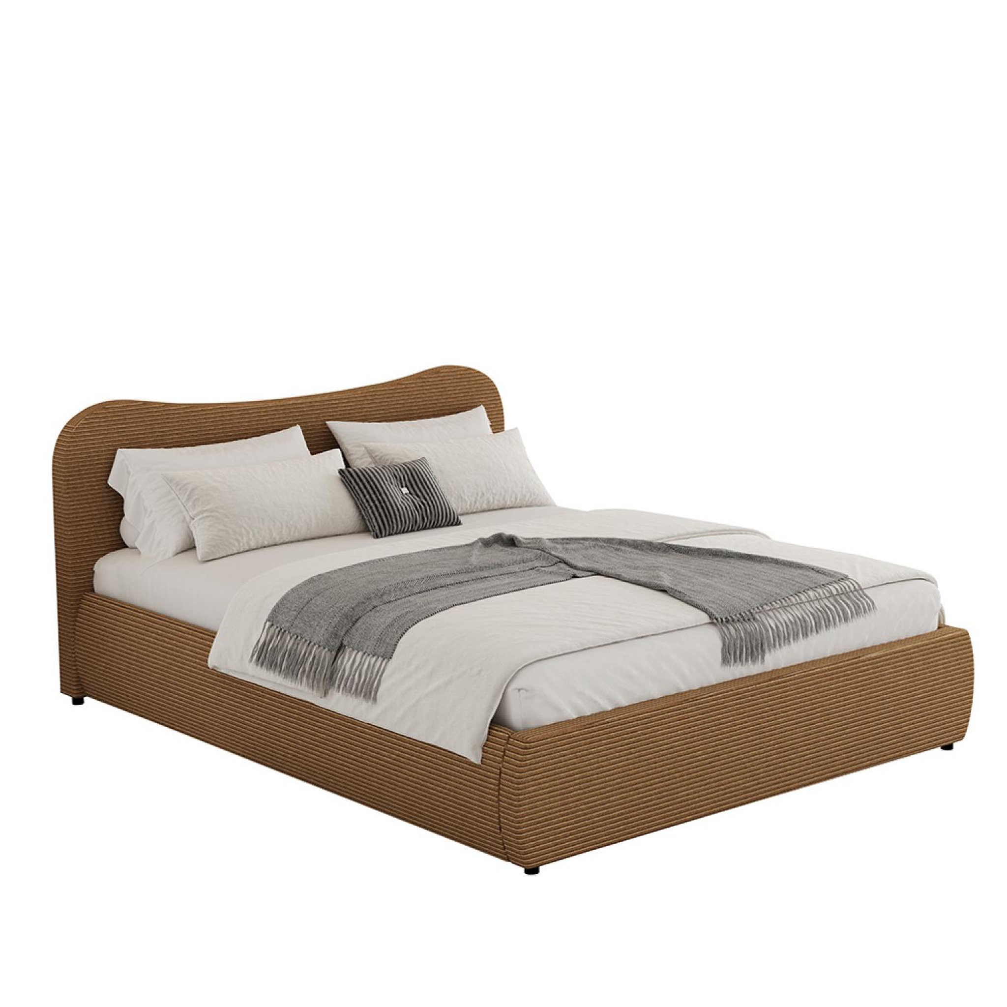 CONCEPT USINE Lit coffre 160x200cm design arrondi velours côtelé marron plano