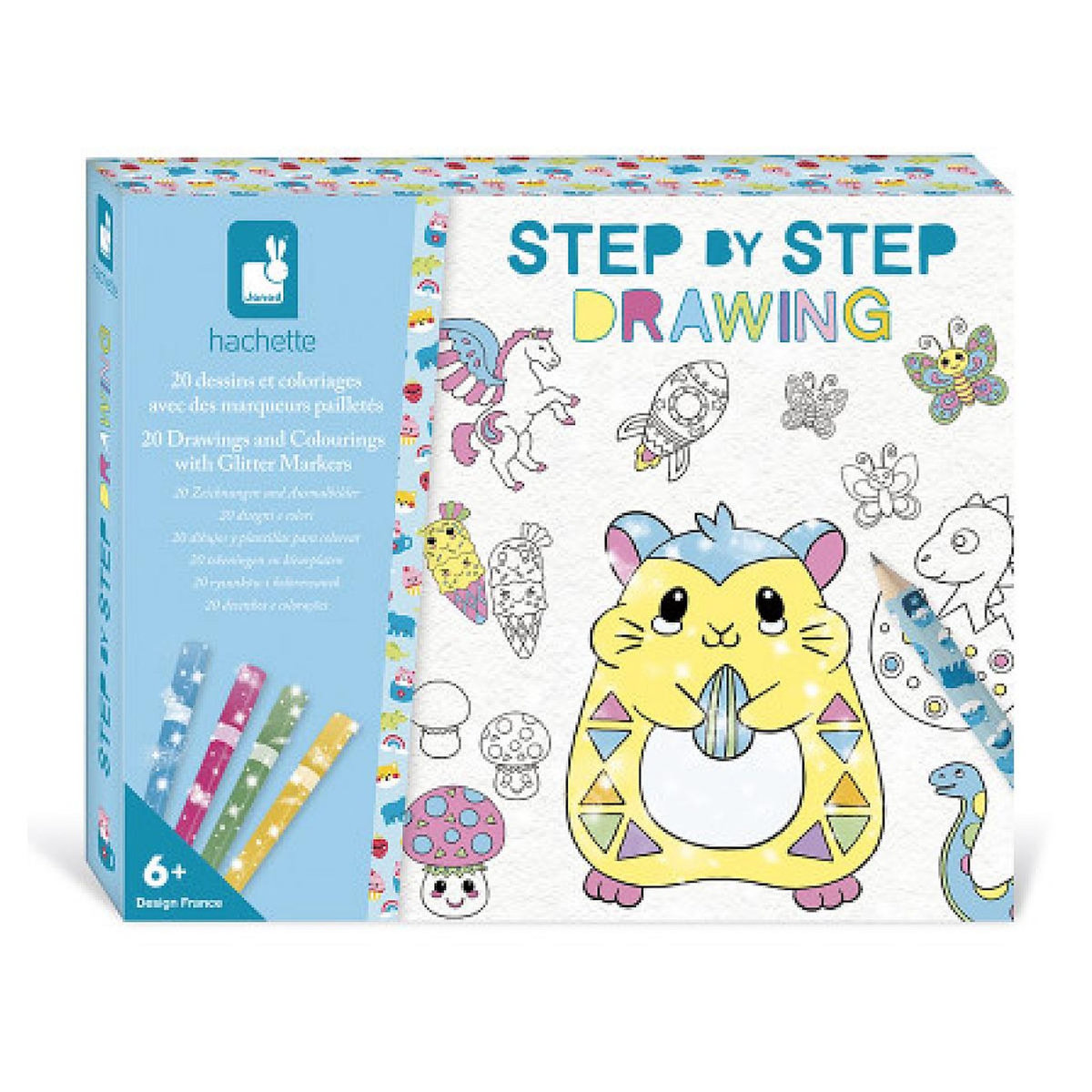 Juratoys-Janod Step by step drawing - 20 coloriages avec feutres pailletes