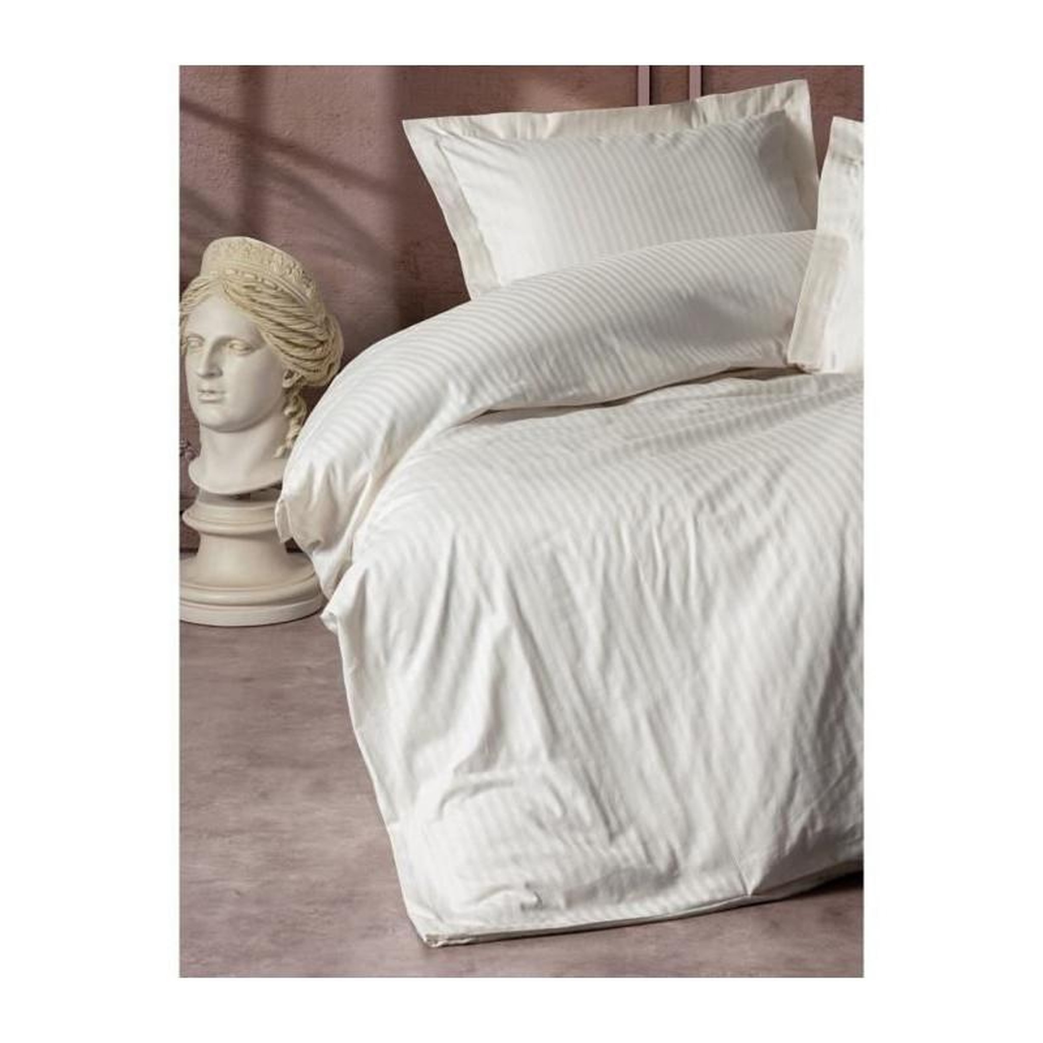 Voir la diapositive 3 : GENERIQUE Parure de lit - 129CTF24635 - 1 housse de couette 220 x 240 cm + 2 taies d'oreiller 60 x 60 cm - Satiné 100% coton - Écru