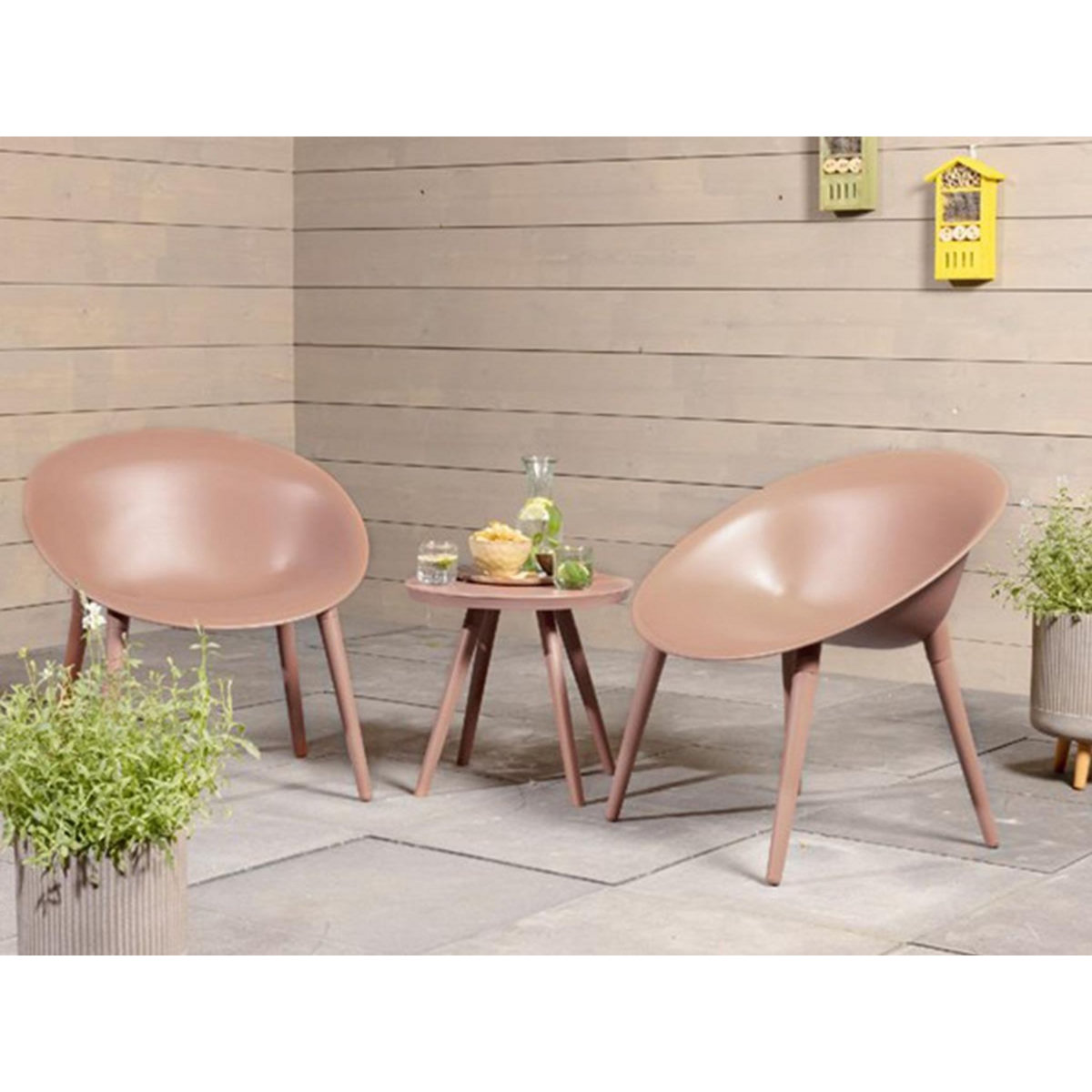 JARDIDECO Salon de jardin en plastique Marbella rose - Jardideco