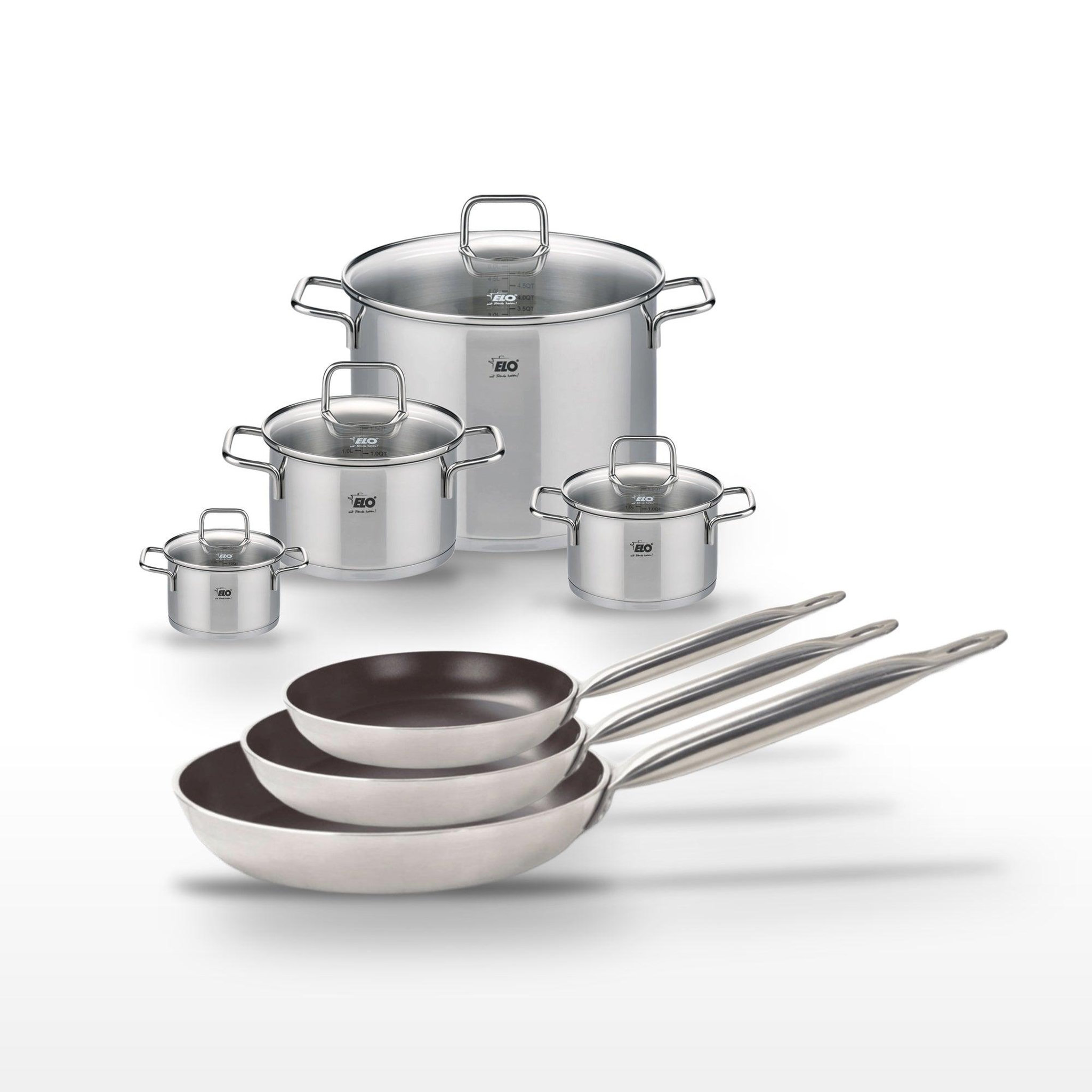 Voir la diapositive 2 : ELO Lot de 3 poêles 24/28/32 cm elo bistro line et 4 faitouts elo citrin