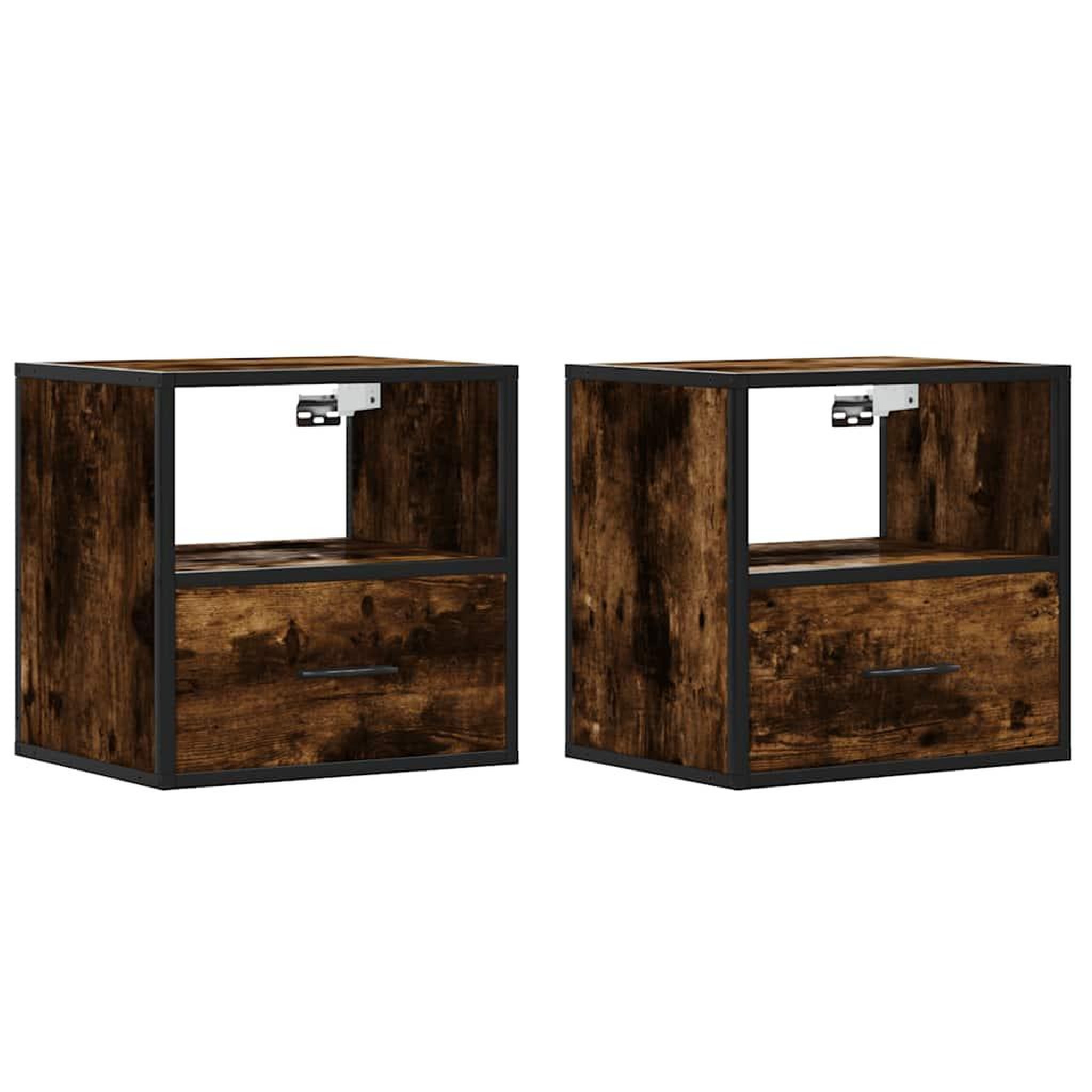 Voir la diapositive 2 : VIDAXL Tables de chevet murales 2 pcs Chene fume 40x31x39,5 cm