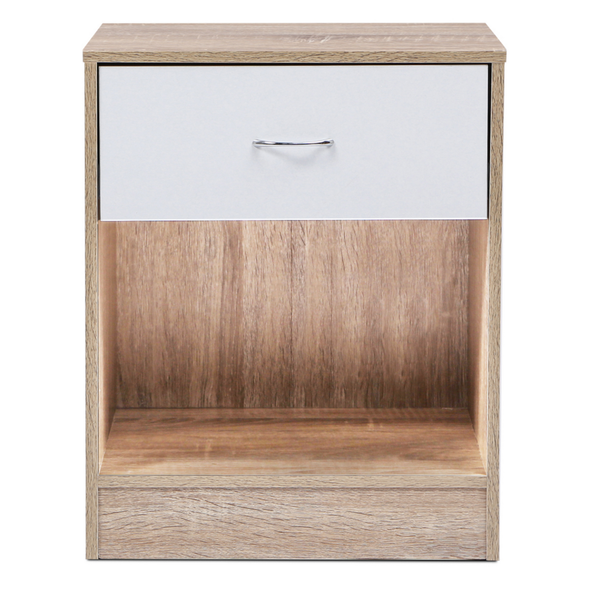 ID MARKET Lot de 2 tables de chevet OLGA 1 tiroir avec niche bois façon hêtre et tiroir blanc