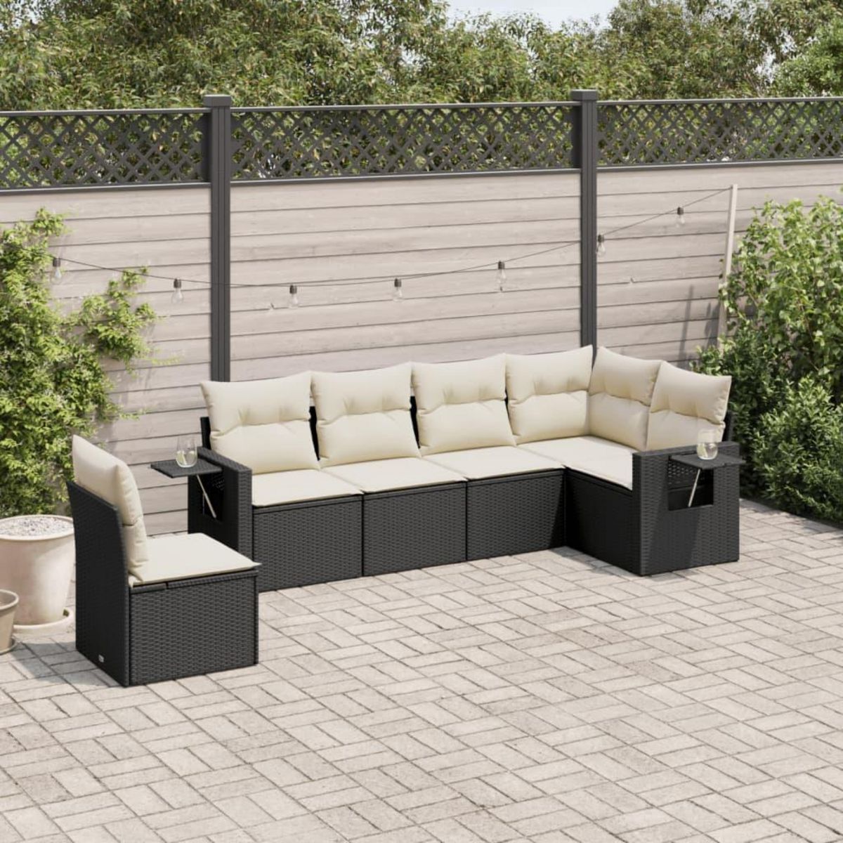 VIDAXL Salon de jardin 6 pcs avec coussins noir resine tressee