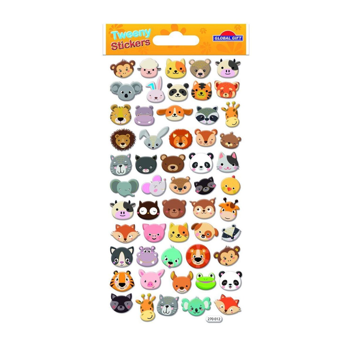 GLOBAL GIFT Autocollants réutilisables - Relief 3D - Visages animaux - Paillettes