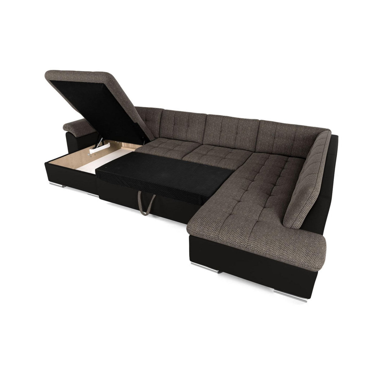 BEST MOBILIER Chuck - canapé panoramique xxl - convertible avec coffre - 7 places - droit