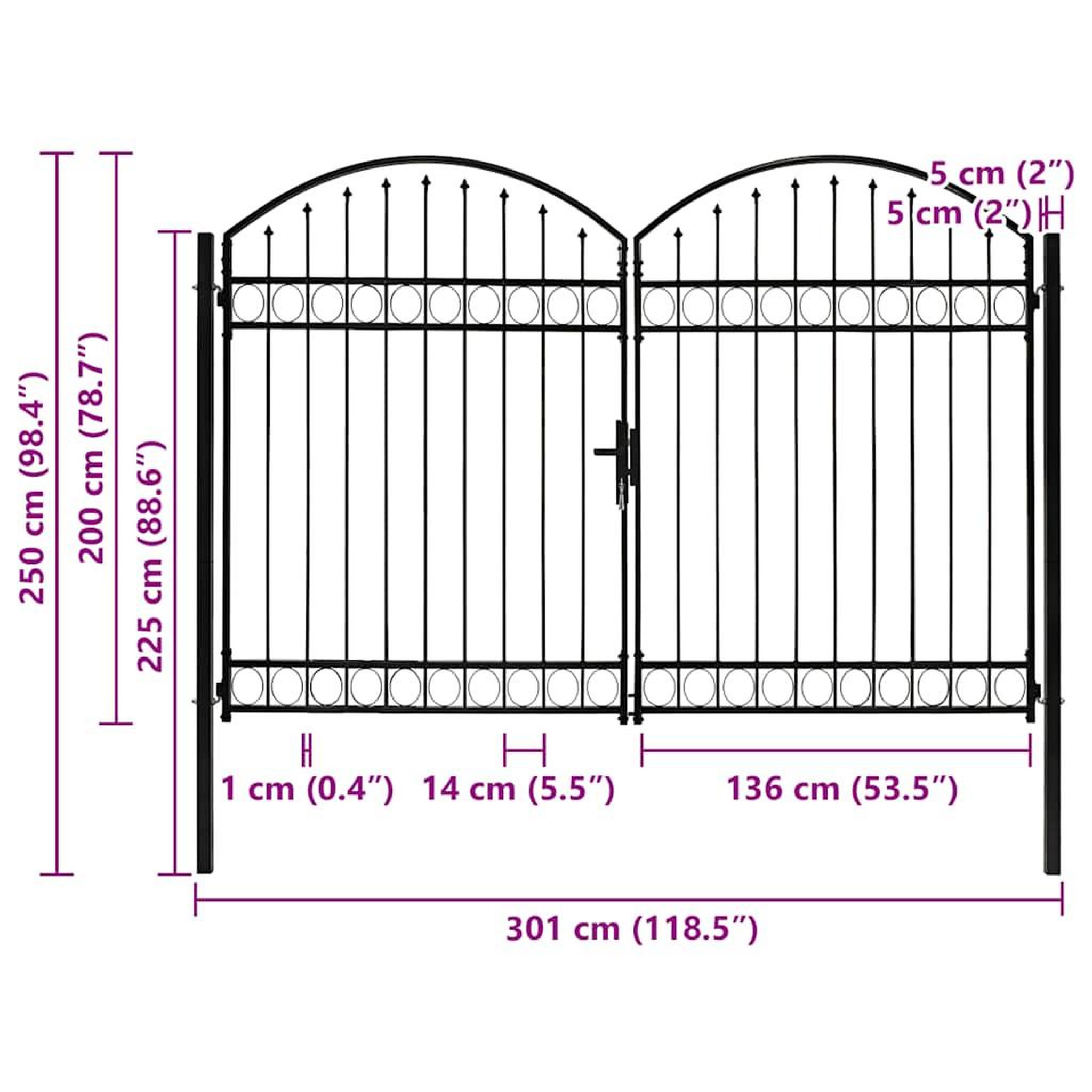Voir la diapositive 5 : VIDAXL Portail de cloture assen a double porte avec arc en haut en acier 300x200 cm