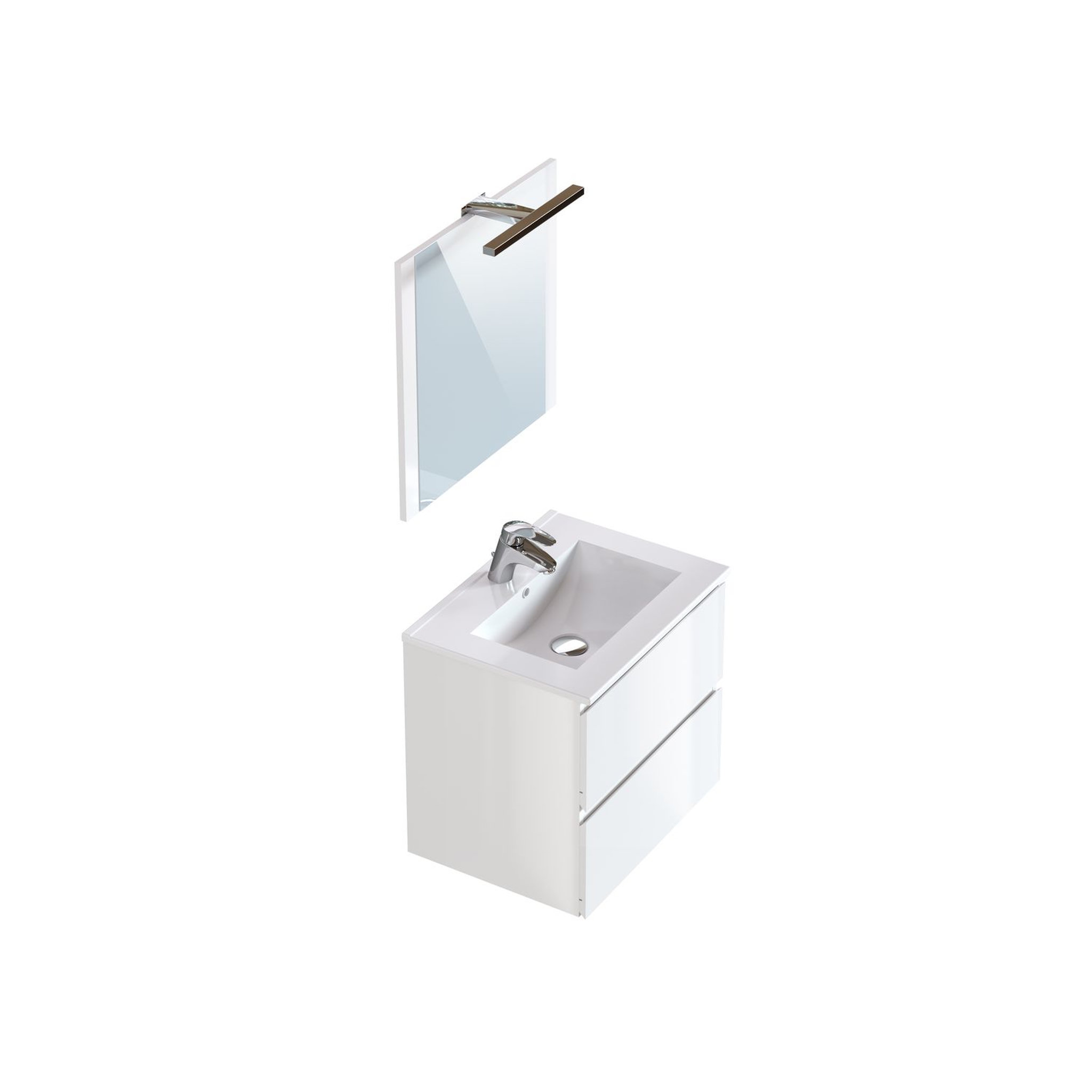 Voir la diapositive 5 : Meuble de salle de bain 1 vasque 2 tiroirs et miroir LED L60cm MILA