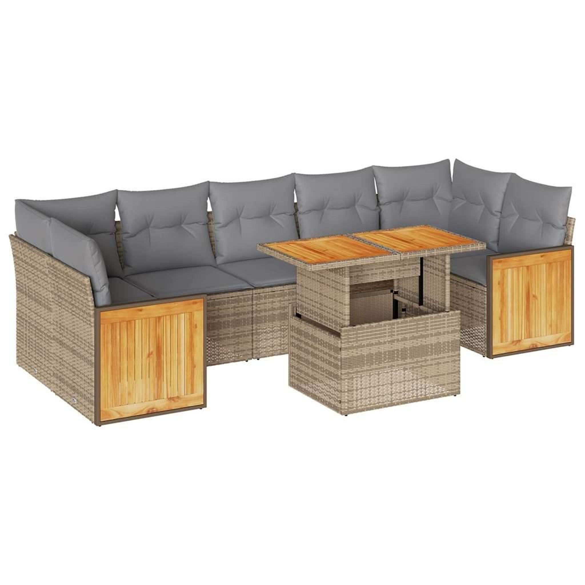Voir la diapositive 2 : VIDAXL Salon de jardin avec coussins 8 pcs beige resine tressee acacia
