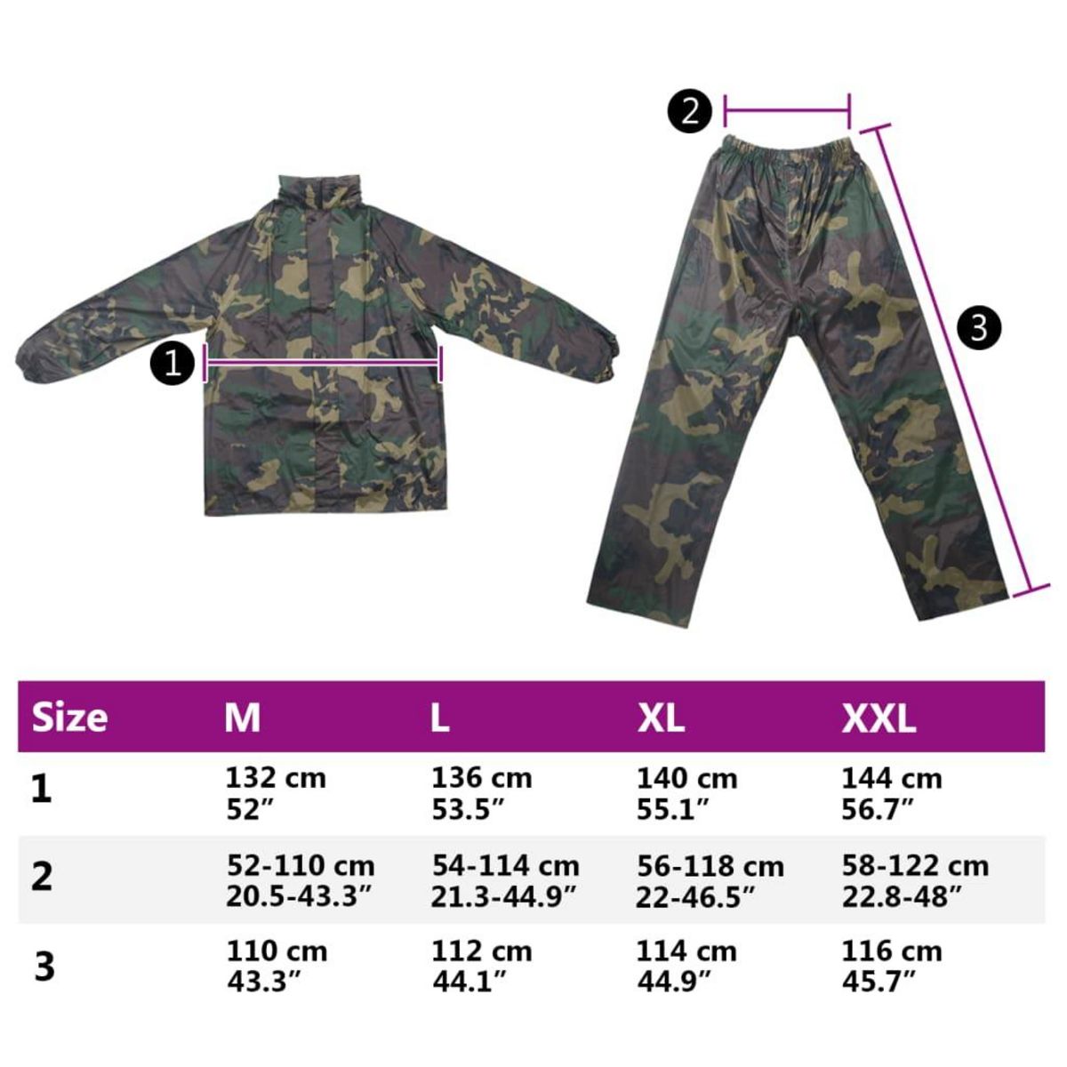 VIDAXL Combinaison de pluie avec capuche 2 pcs Hommes Camouflage L