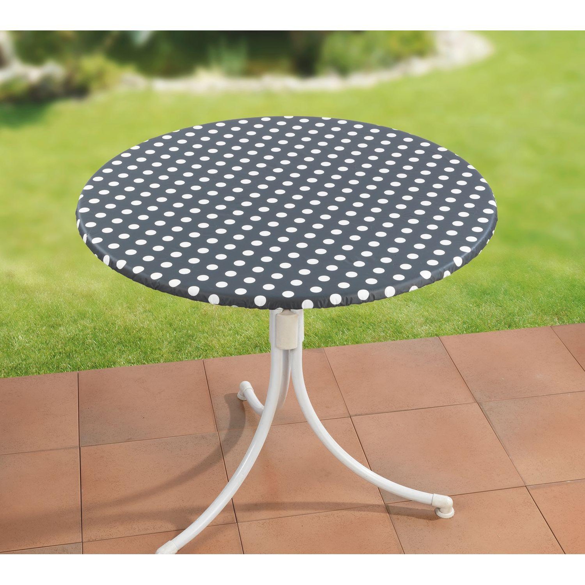 Voir la diapositive 3 : Wenko Housse de table élastique à pois - blanc