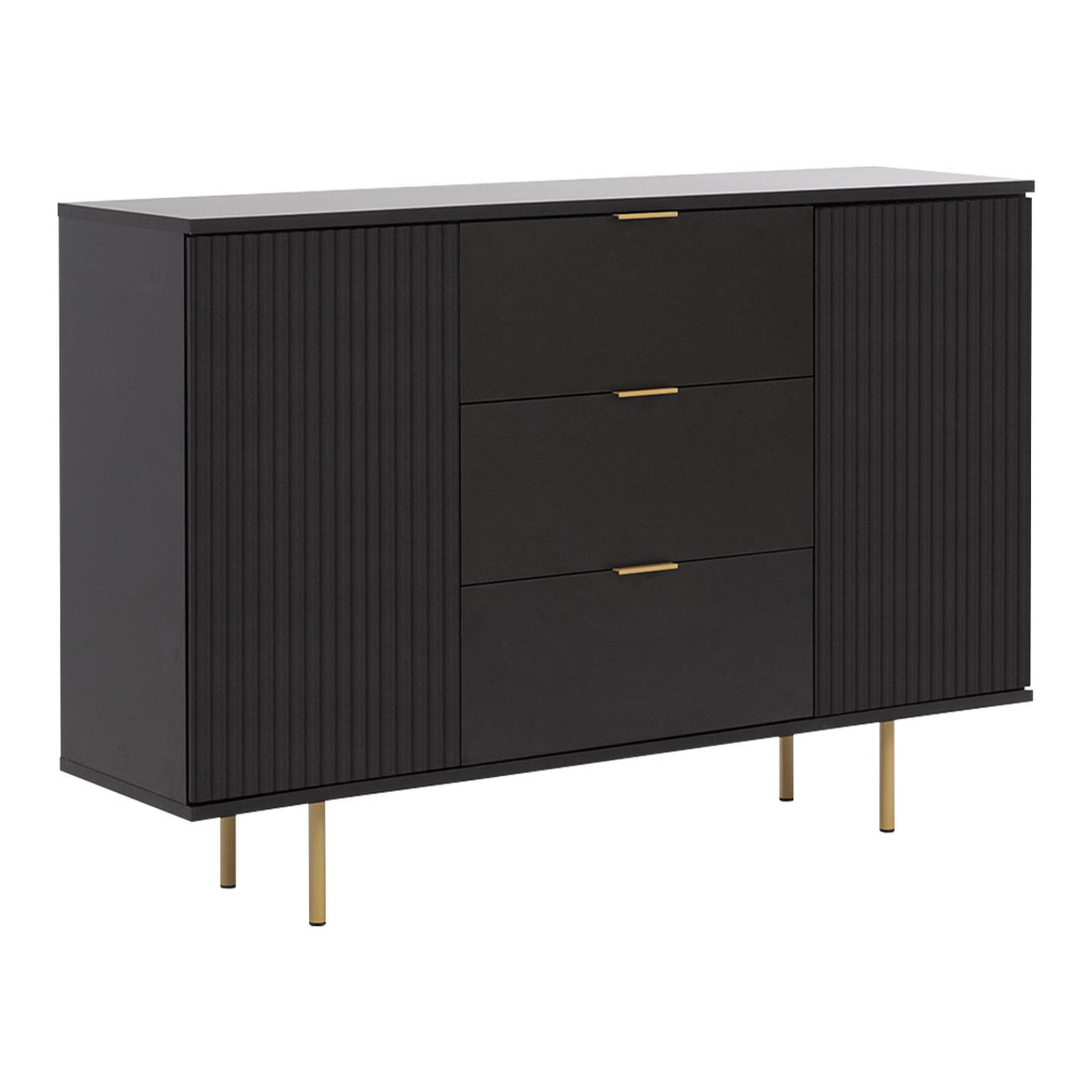 Voir la diapositive 4 : BEST MOBILIER Monica - buffet - noir - 3 tiroirs et 2 portes - 150 cm