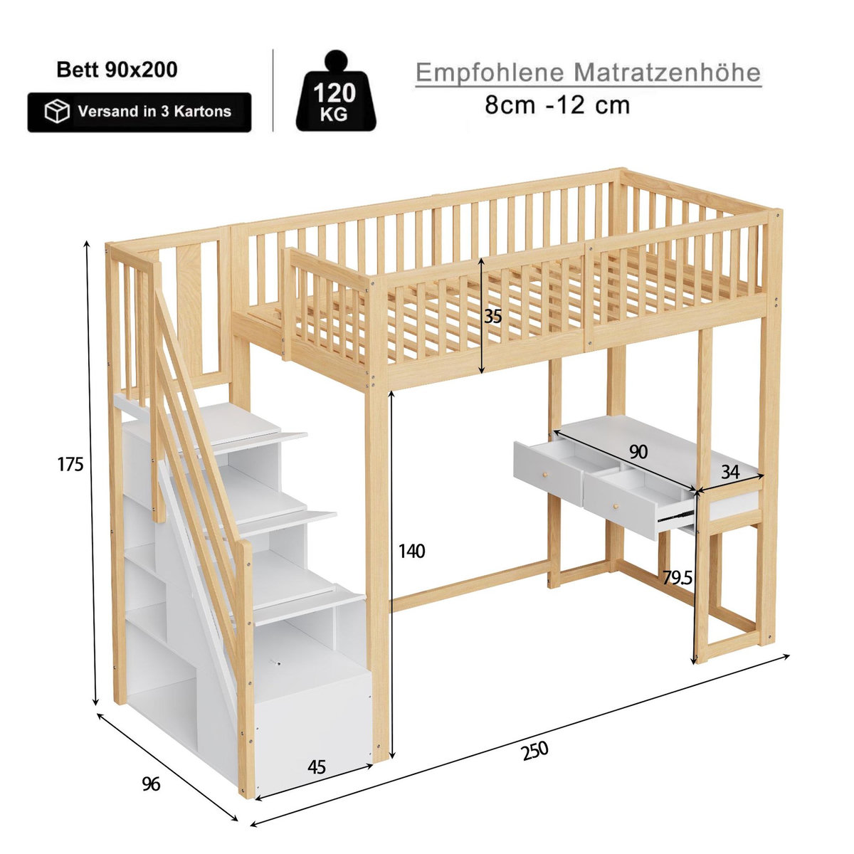 MERAX Lit mezzanine enfant