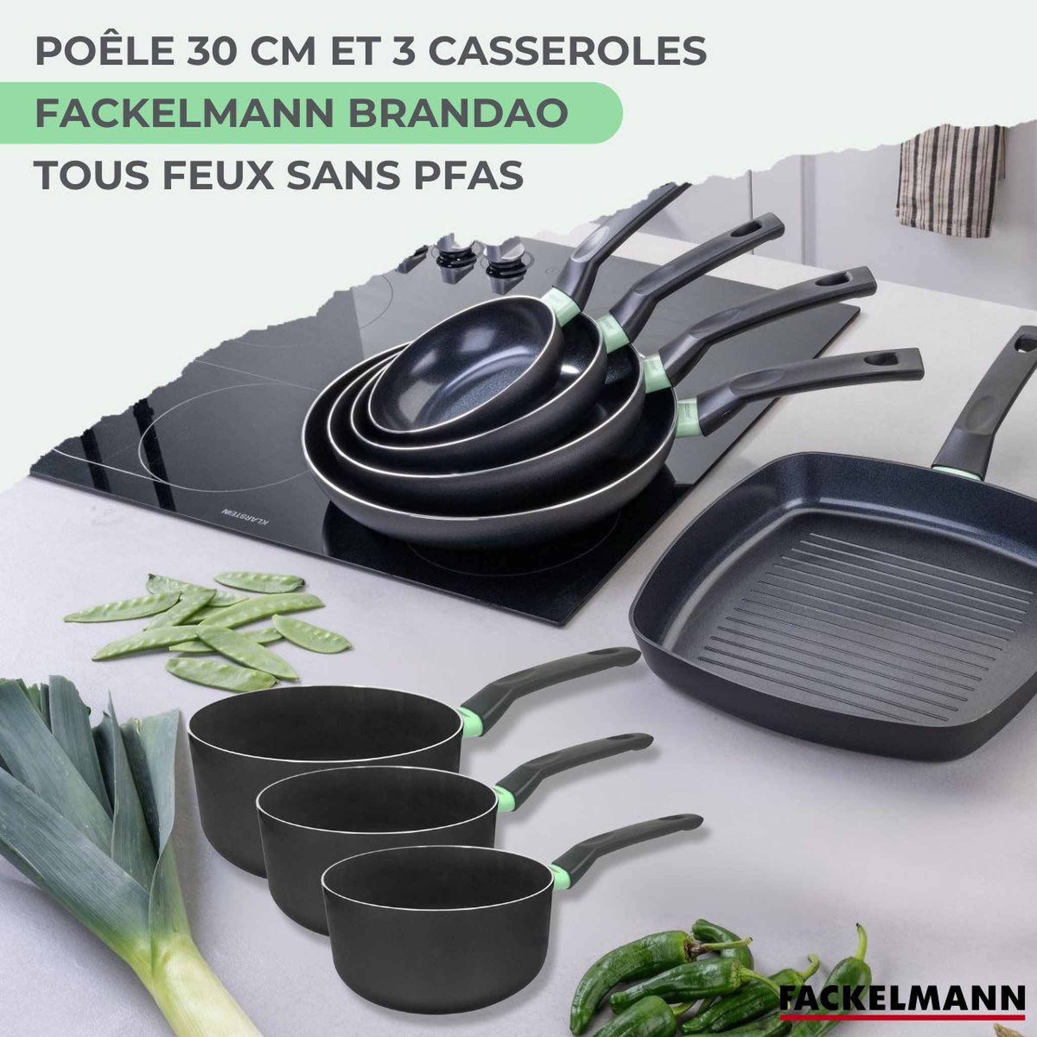 Voir la diapositive 2 : Fackelmann Ensemble de 1 poêle de 30 cm et 3 casseroles 16, 18 et 20 cm fackelmann brandao