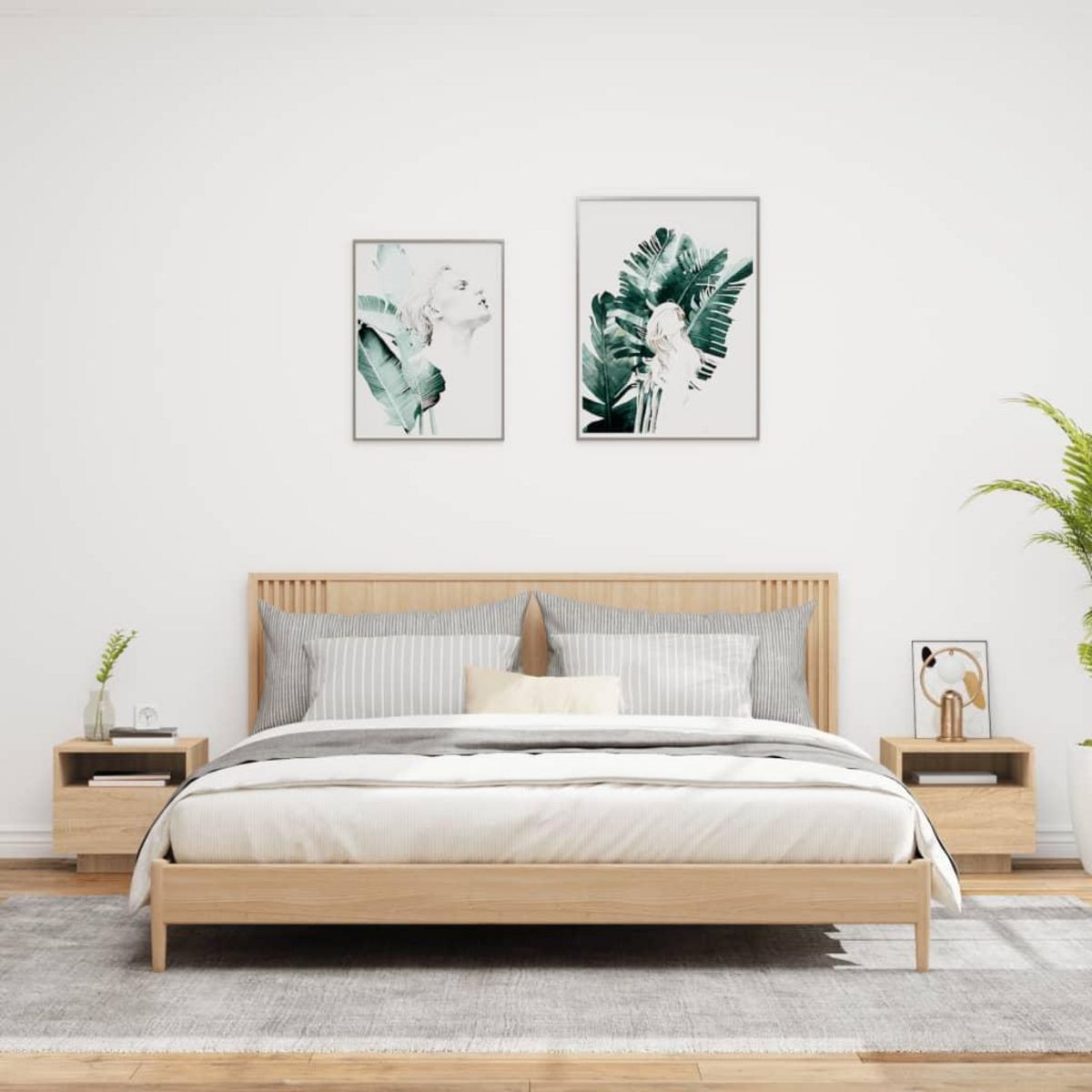 VIDAXL Armoires de chevet avec lumieres LED 2 pcs chene sonoma