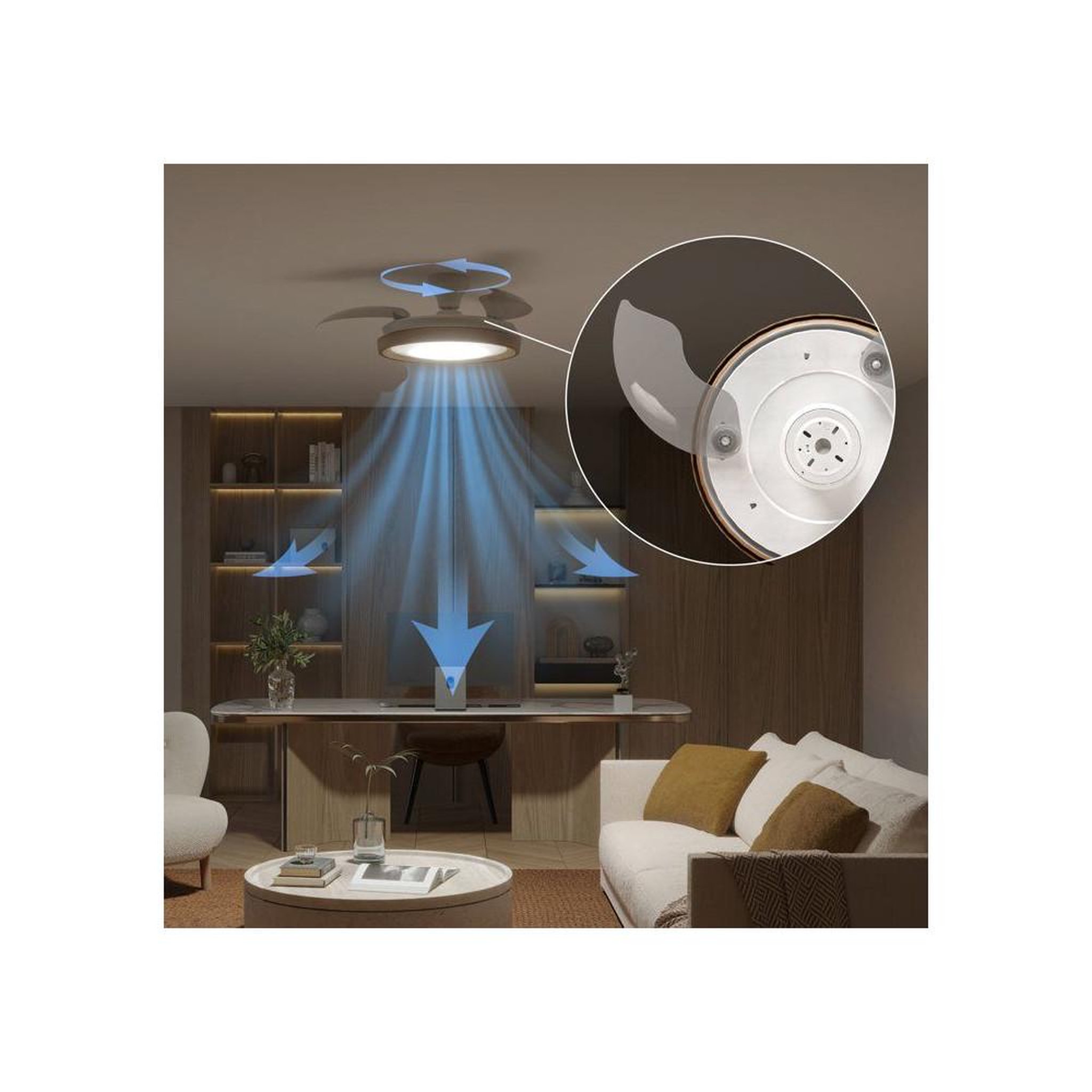 Voir la diapositive 3 : Philips Ventilateur de plafond - Philips - Bliss - Pales rétractables - Diametre 106 cm -Bois - LED intégrée + télécommande