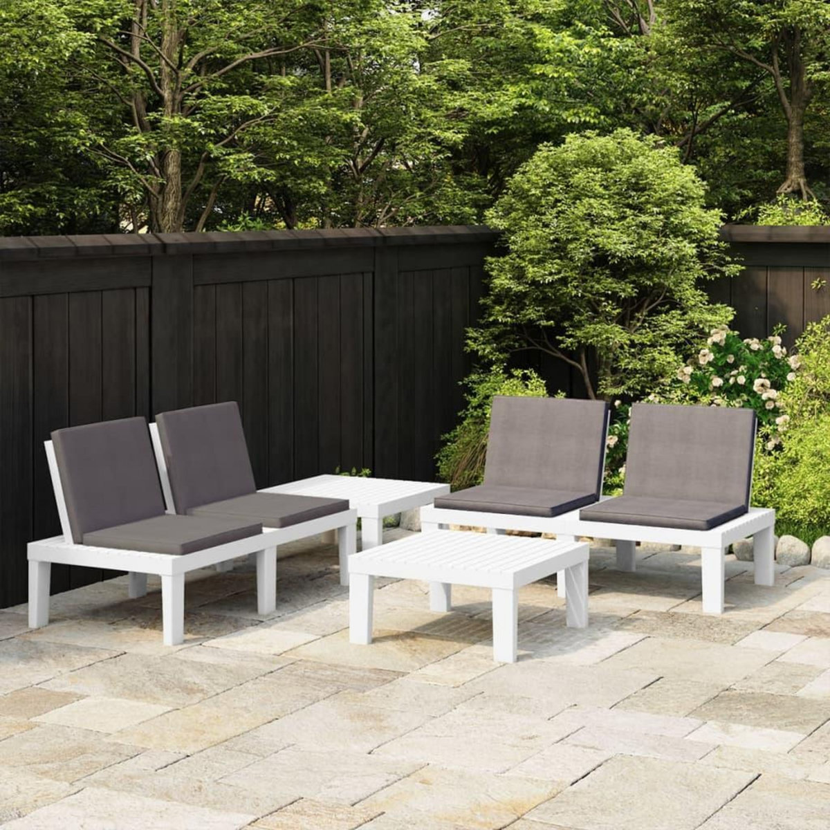 VIDAXL Salon de jardin 4 pcs avec coussins Plastique Blanc