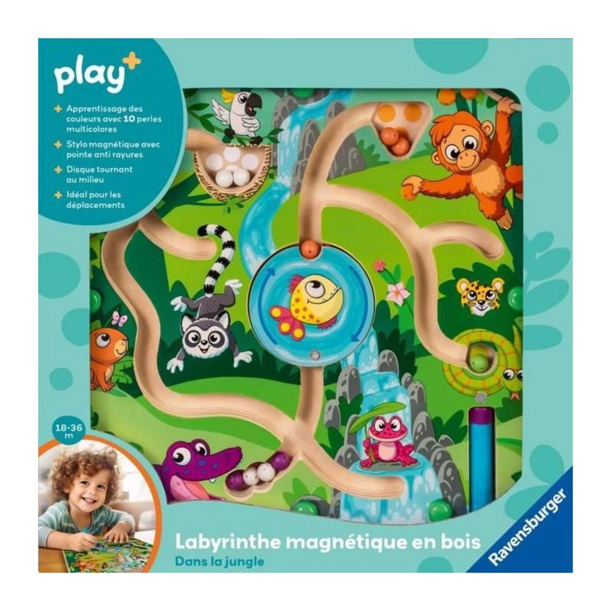 RAVENSBURGER Ravensburger -PLAY + - Labyrinthe magnétique en bois Dans la jungle  - Des 18 mois - version française - 34018