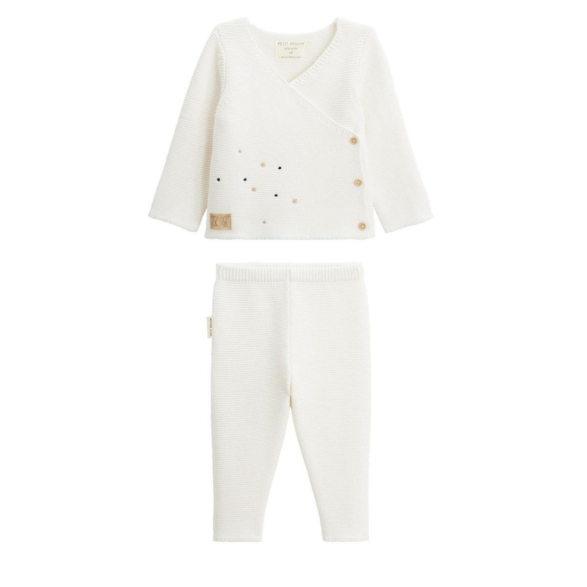 Petit Béguin Ensemble gilet et pantalon bébé en tricot Hello Baby