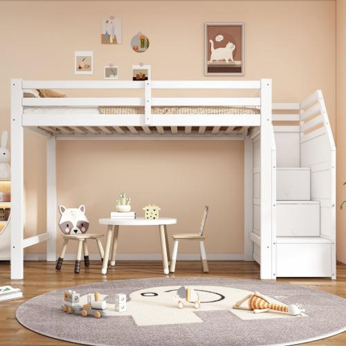 MERAX Lit combiné enfant 90x200 cm coloris blanc pin