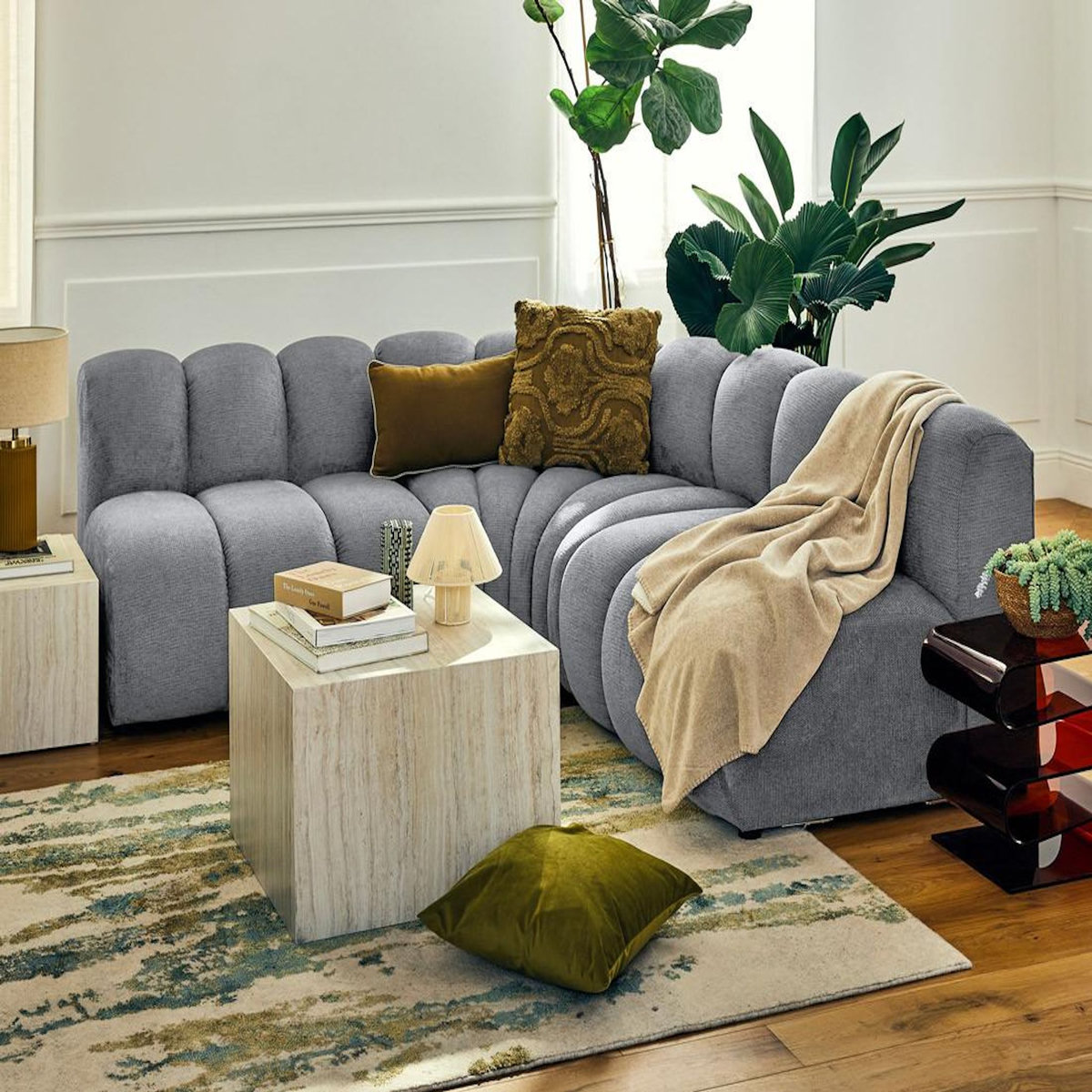 LISA DESIGN Debbie - canapé modulable d'angle réversible 4 places en tissu texturé