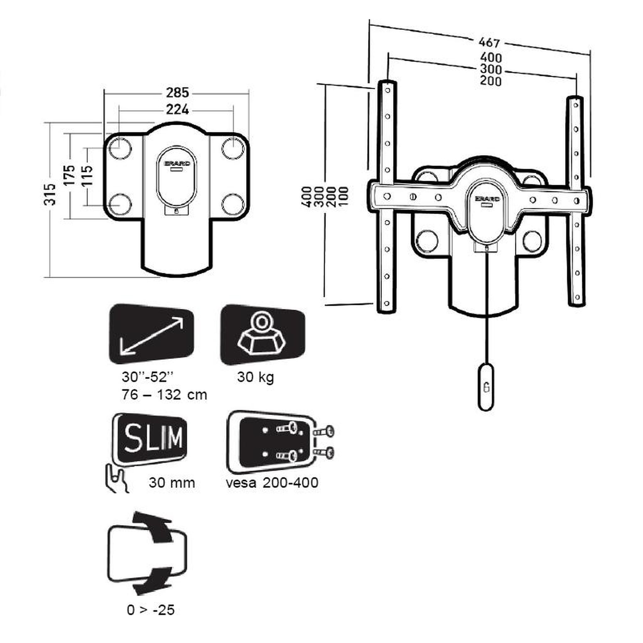Voir la diapositive 2 : Erard Support mural inclinable pour écran de 30 à 52 - 044240