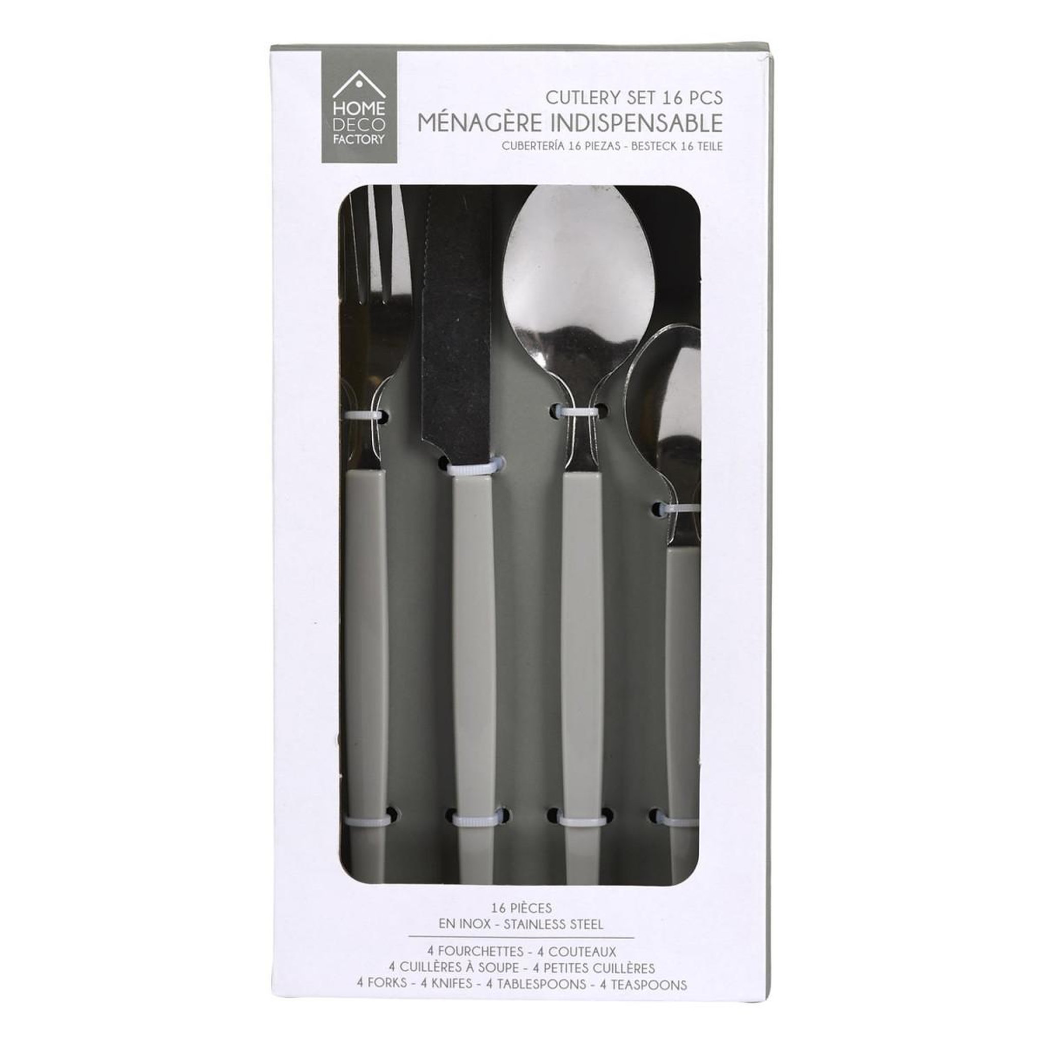 Voir la diapositive 3 : The Home Deco Factory Ménagère 16 Pièces en Inox  Line  21cm Gris