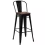 NOUVOMEUBLE Chaise haute industrielle en métal noir et bois VALERIANNE (lot de 4)