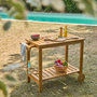 Voir la diapositive 2 : SWEEEK Desserte extérieure 95 cm en bois avec roues et poignée. Bois naturel. L 95 x l 47 x h 74cm