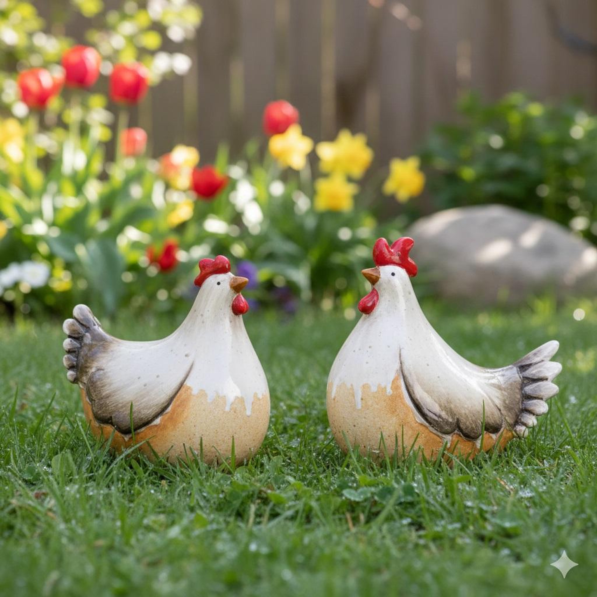 Voir la diapositive 3 : Eden Deux décoration de jardin coq & poule en céramique