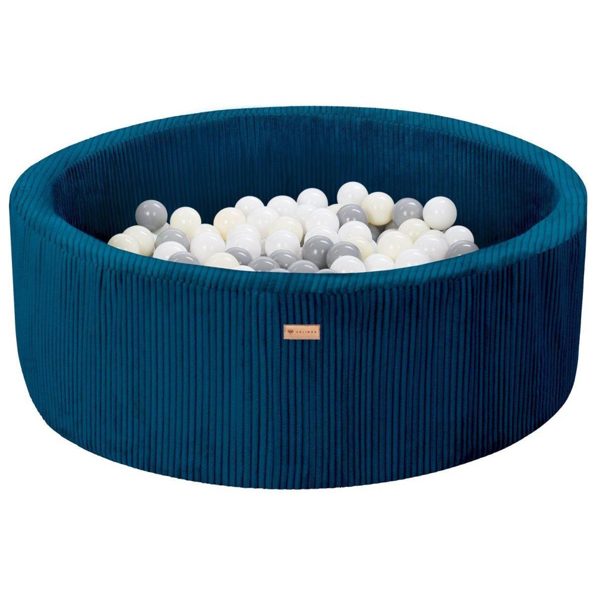 VELINDA Piscine à balles en velours côtelé avec 200 balles, diamètre env. 90 cm — bleu marine