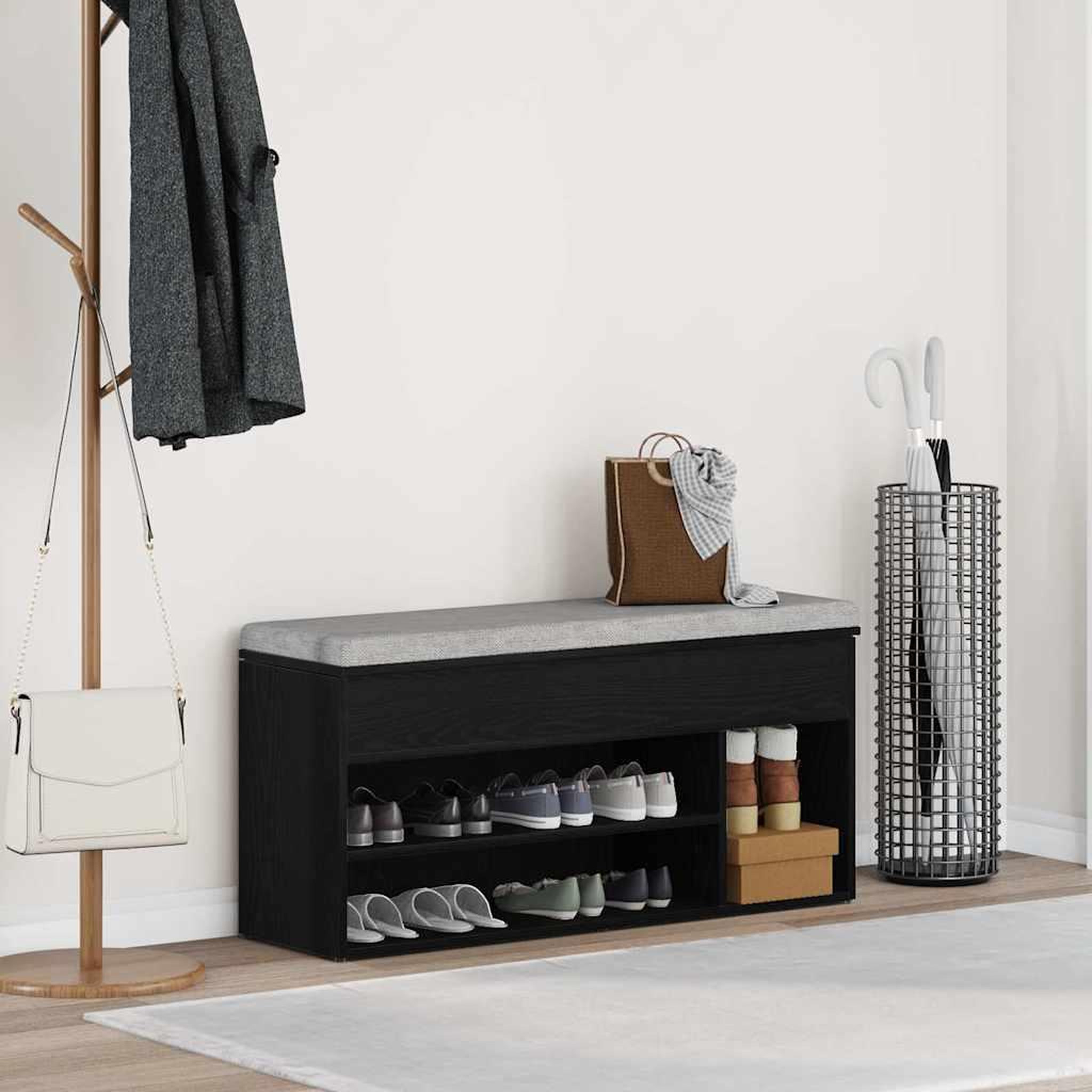 VIDAXL Banc a chaussures chene noir 102x30,5x45 cm bois d'ingenierie
