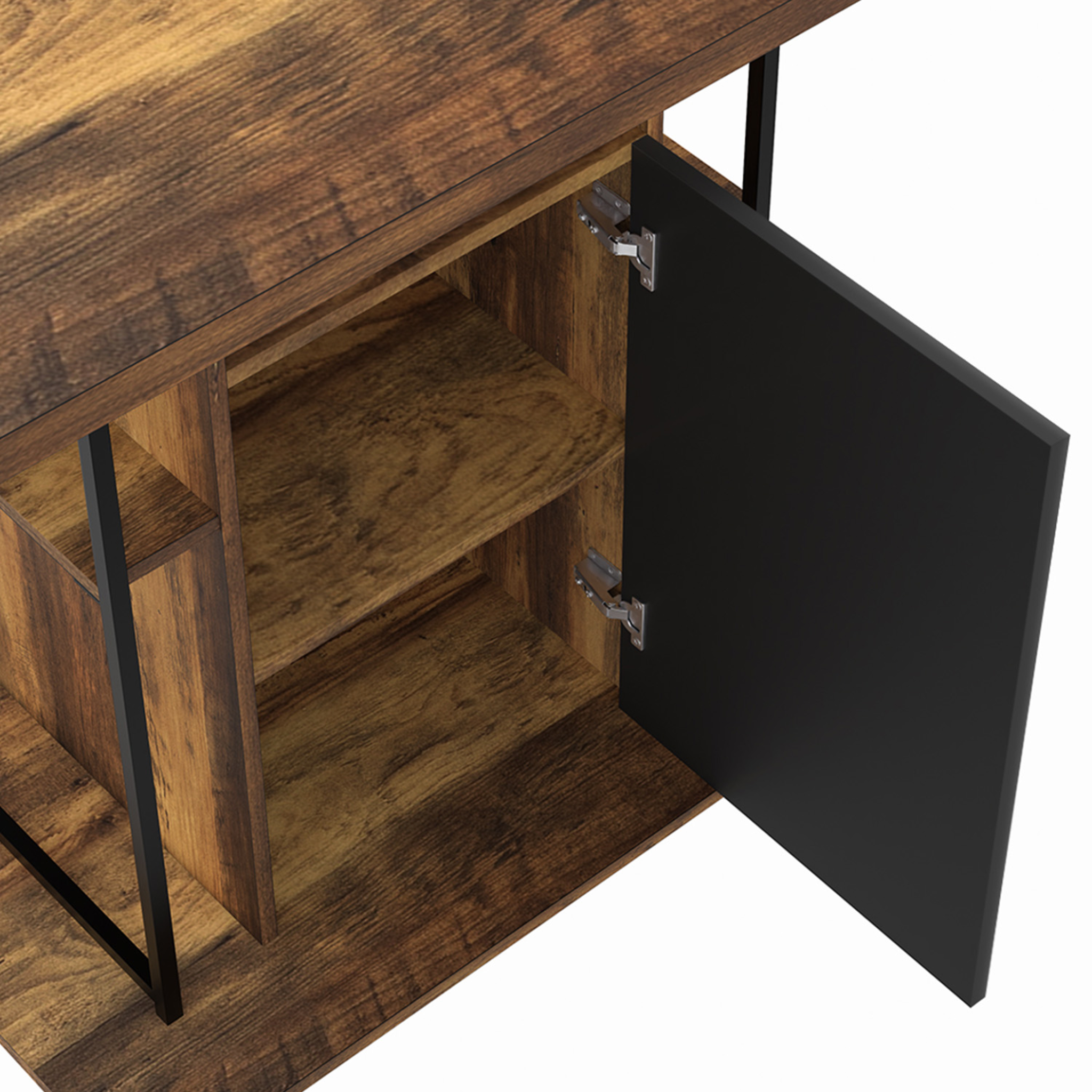 Voir la diapositive 6 : ID MARKET Ilot central ugo 110 cm bois noir et effet bois foncé hawkins avec rangements design industriel
