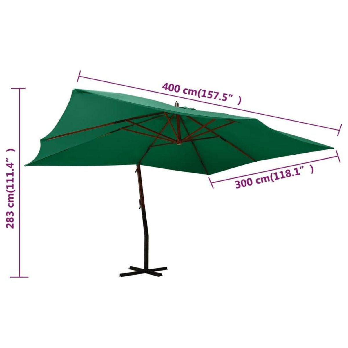 VIDAXL Parasol de jardin en porte-a-faux avec mat en bois vert