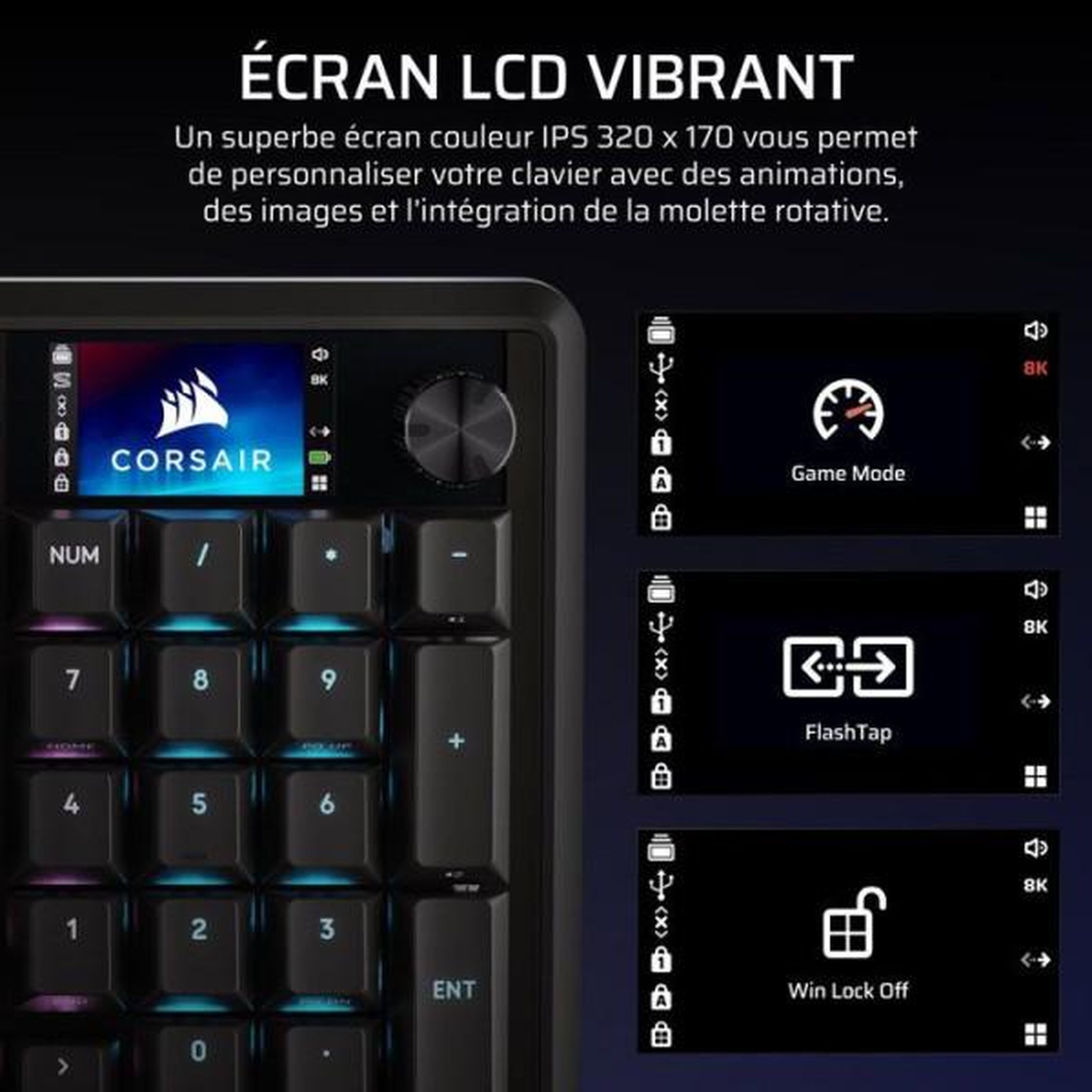 Voir la diapositive 5 : Corsair Clavier Gamer - Mécanique MLX Plasma - Corsair - VANGUARD 96 WIRELESS - 96% Sans Fil - RGB Noir